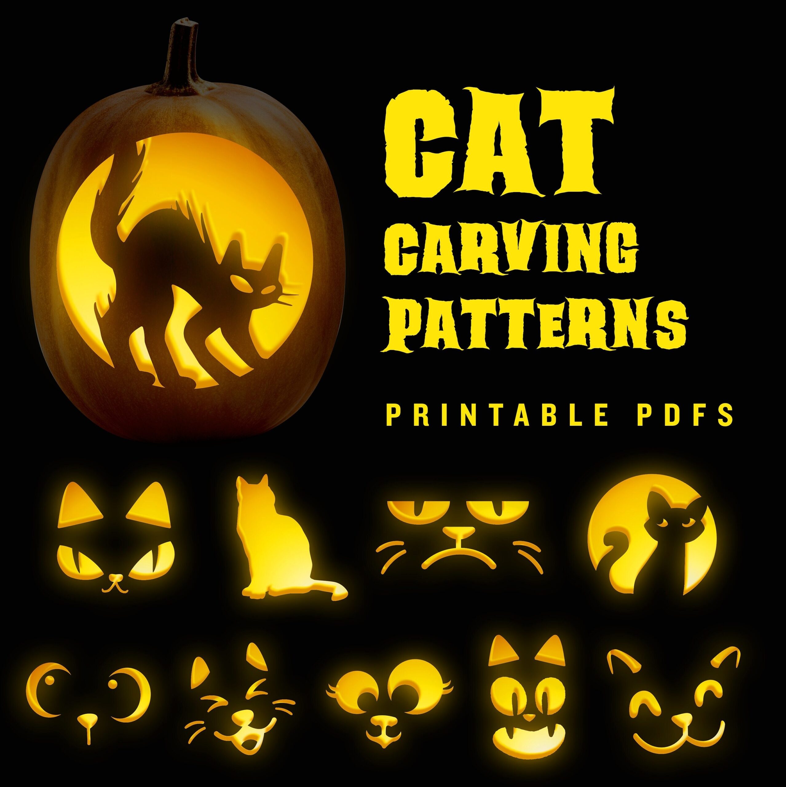 10 Halloween Cat Pumpkin Carving Jack o lantern Patterns 