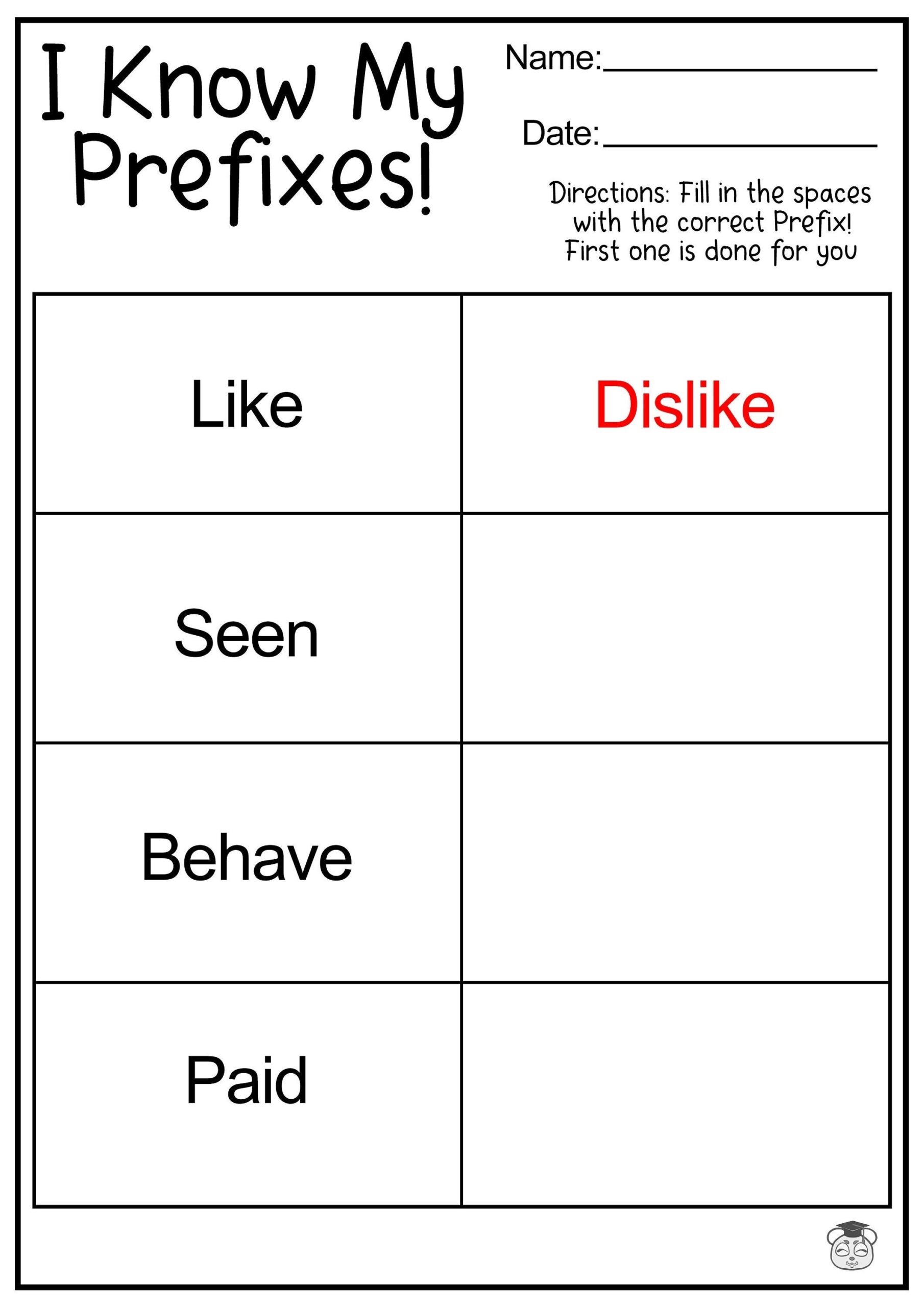 prefixes worksheets
