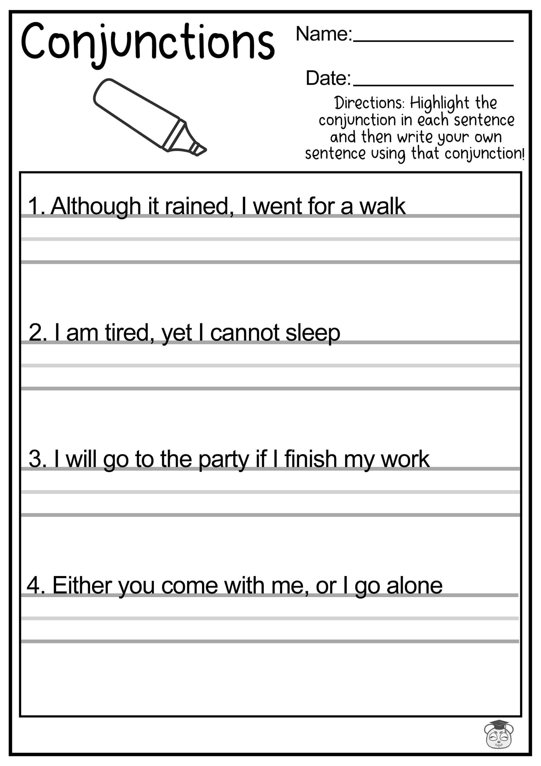 conjunction worksheet