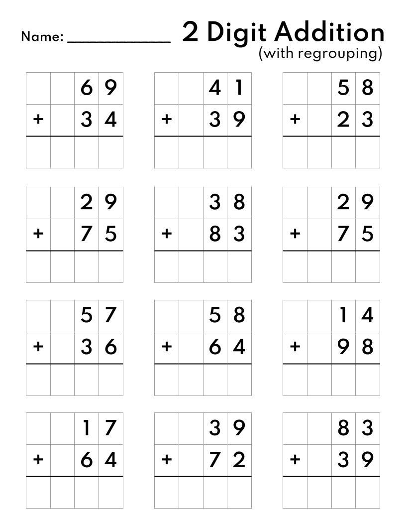 10 Printable Two Digit Addition Worksheets Double Digit Addition 