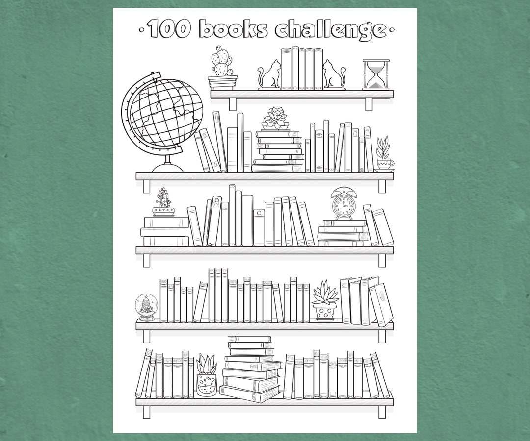 100 Books Challenge Printable Reading Log Book Tracker Coloring Poster For Kids And Adults Etsy