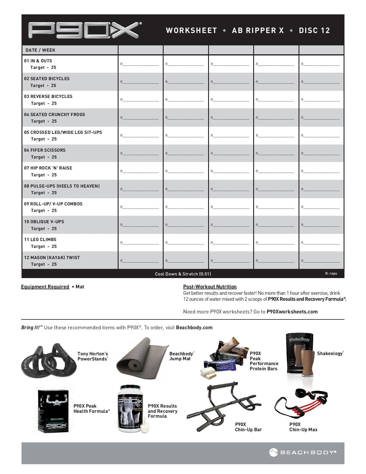 12 Ab Ripper P90X P90x Workout Sheets Workout Sheets P90x Workout Worksheets Library