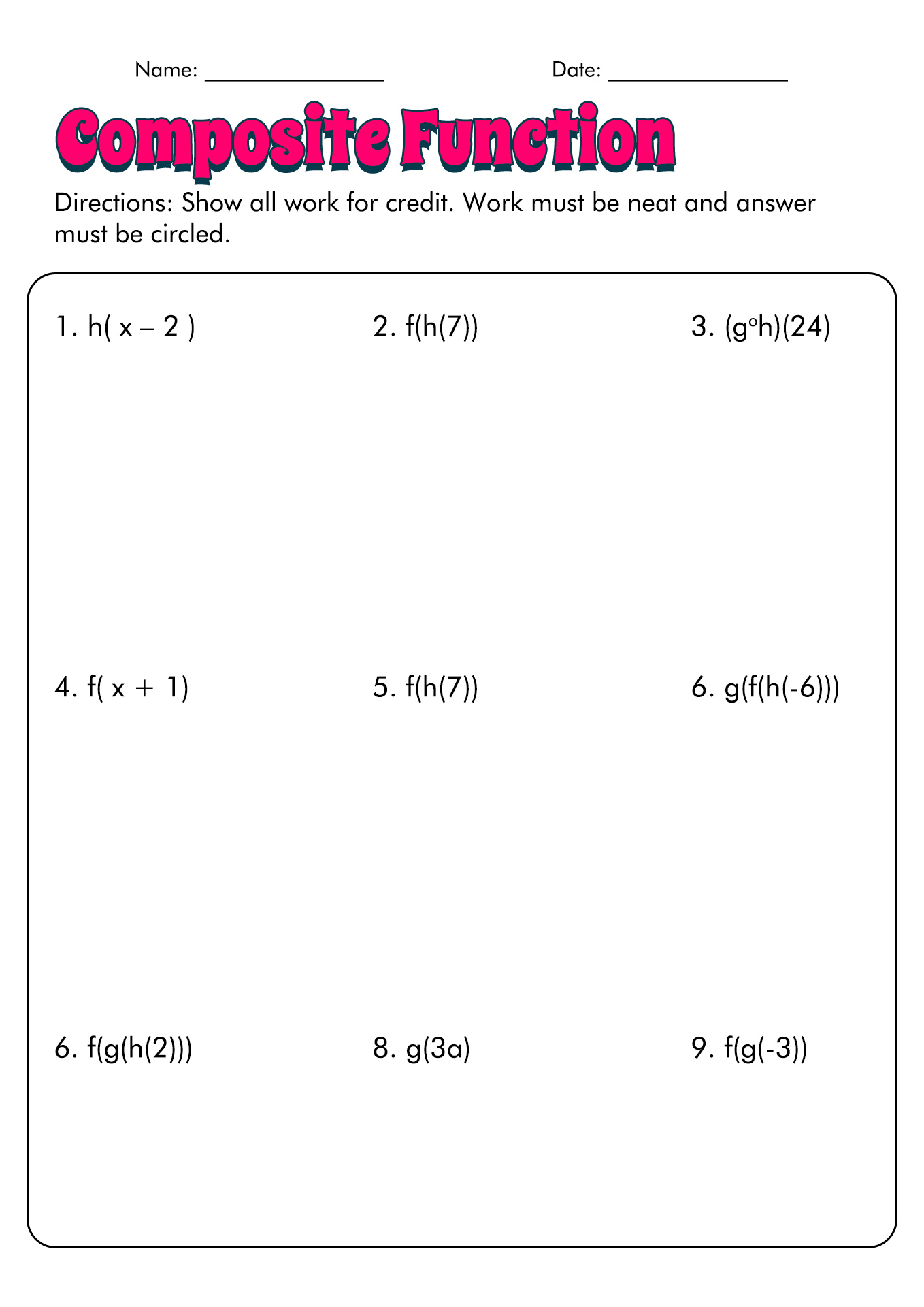 composite function worksheet
