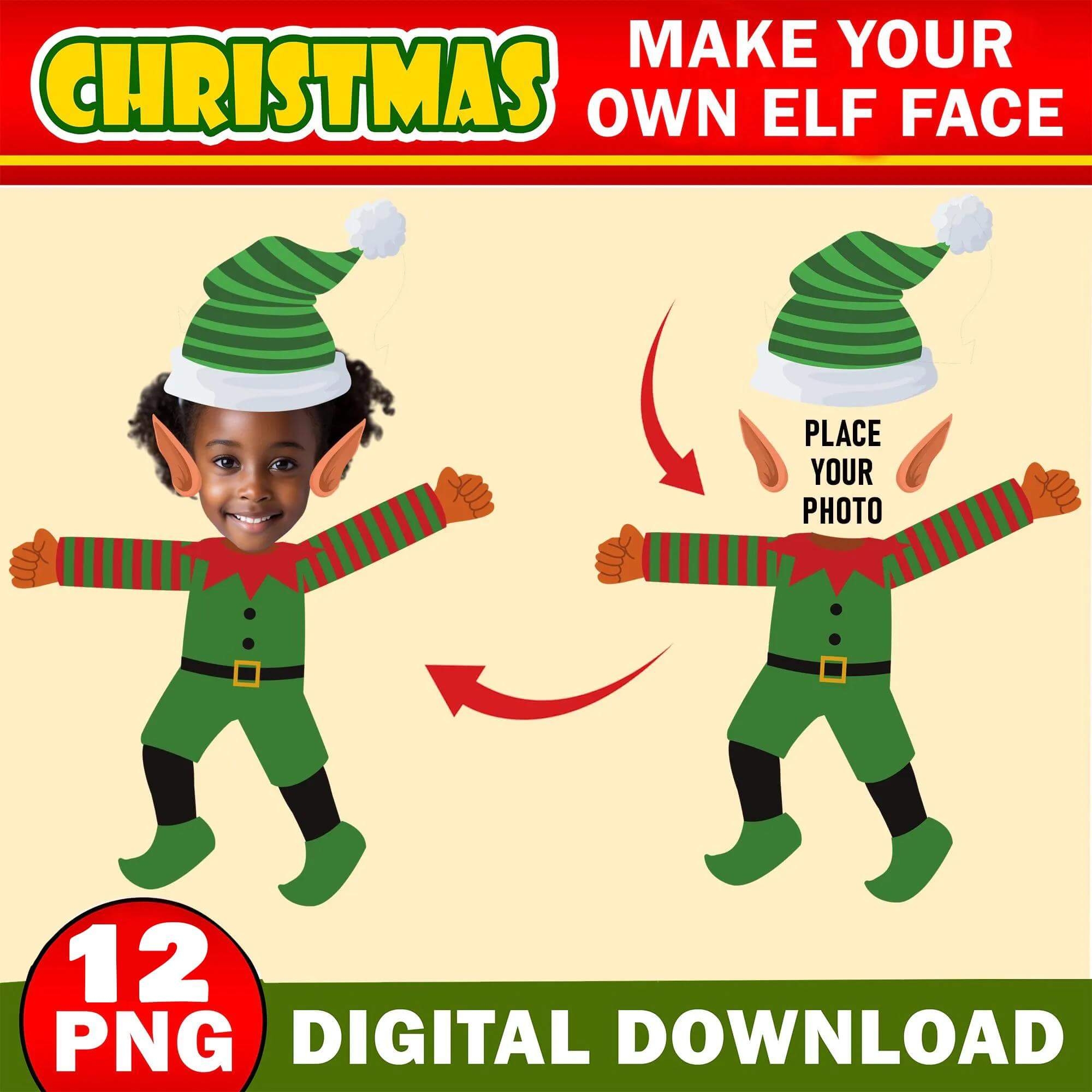 12x Christmas Add Your Own Elf Photo Face