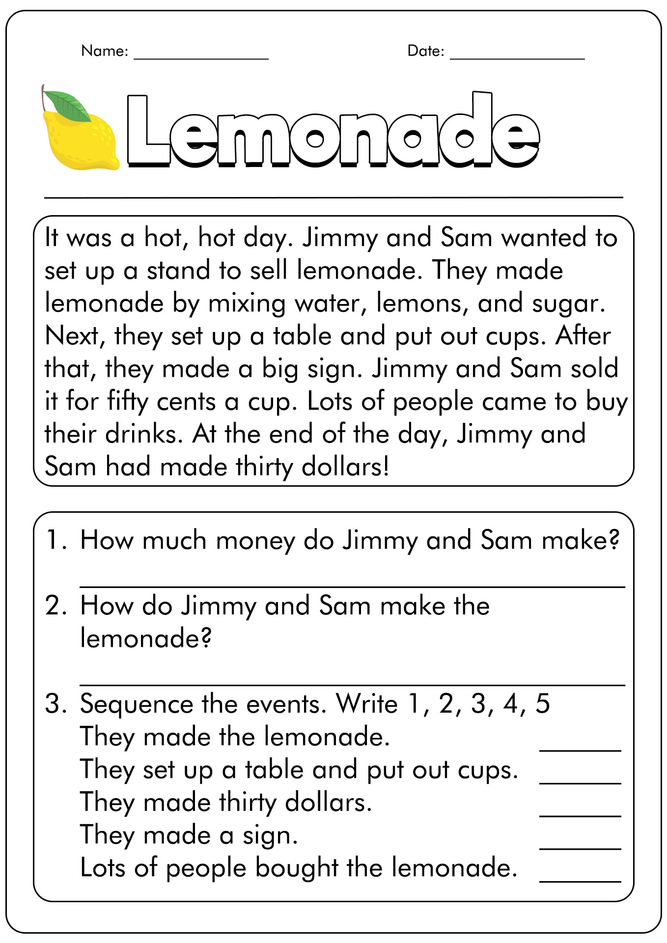 free reading worksheets