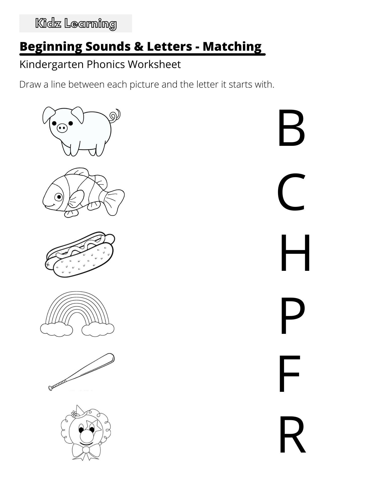 kindergarten phonics worksheet