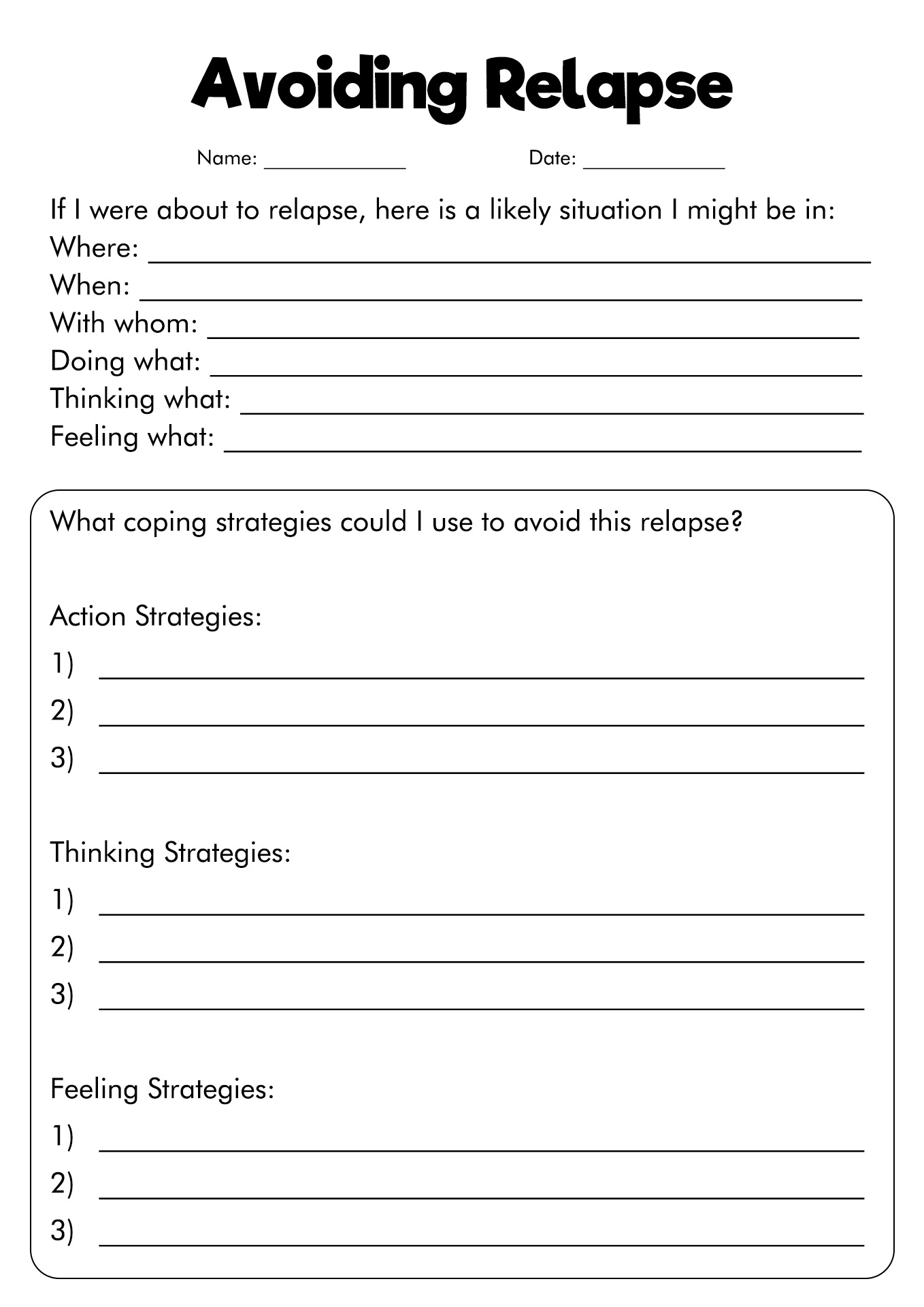 preventing relapse worksheets