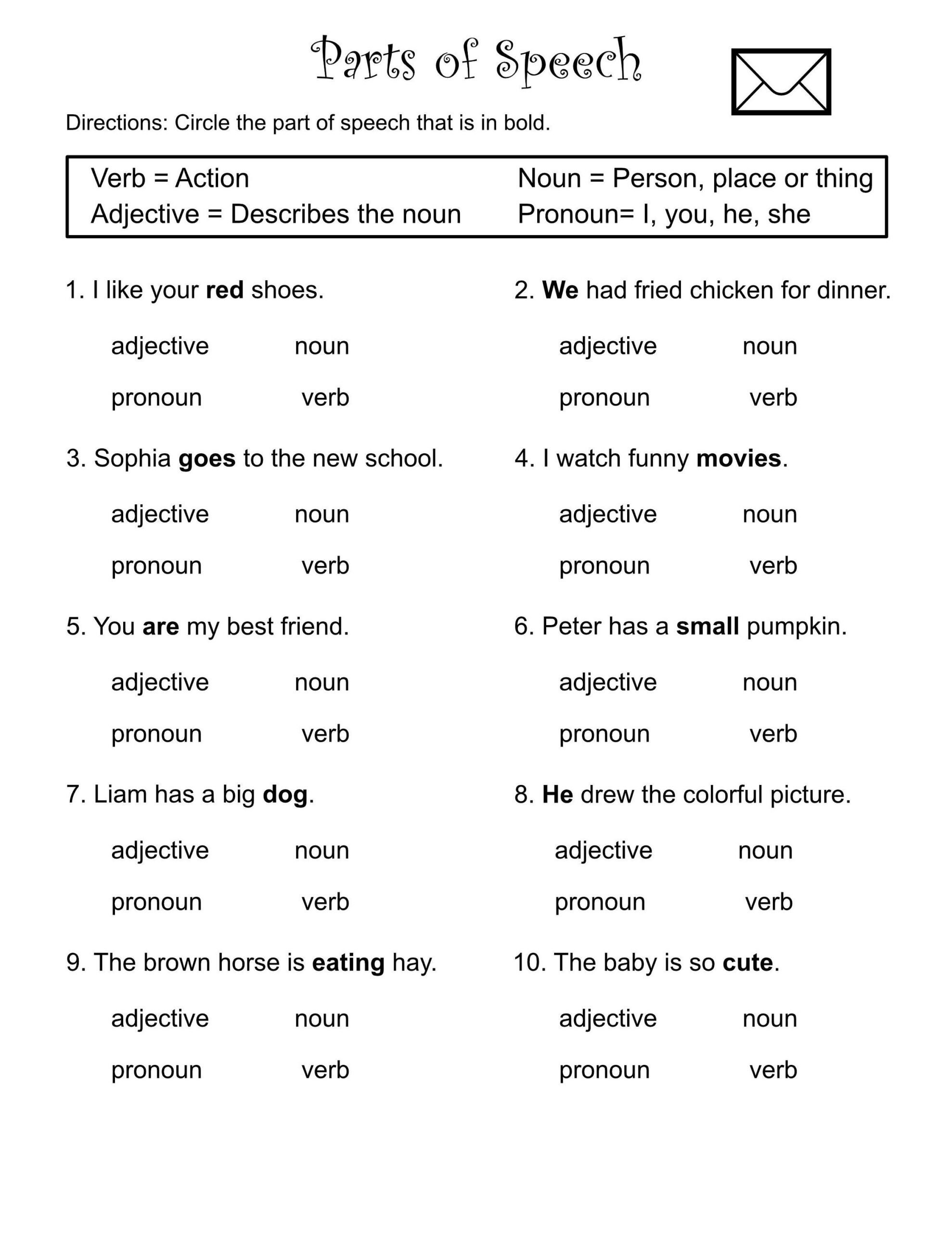 1st Through 3rd Grade parts Of Speech worksheets verbs nouns adjectives pronouns printable Etsy Ireland