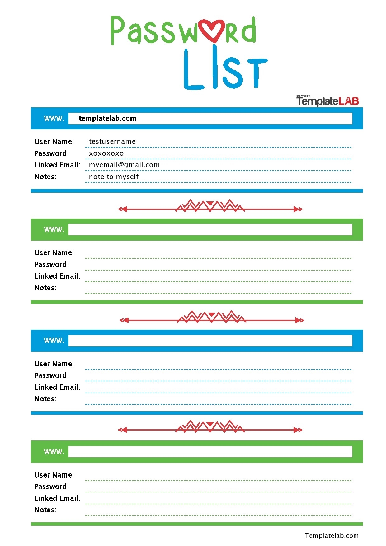 printable password template