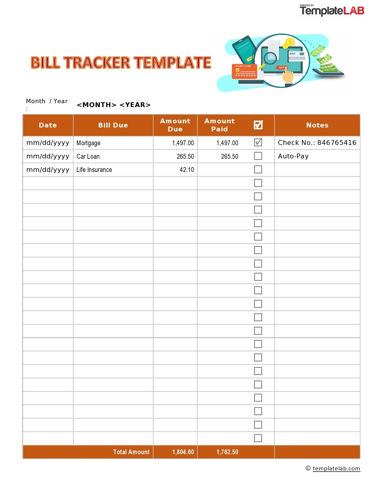 20 Free Bill Pay Checklists U0026 Bill Calendars PDF Word U0026 Excel 