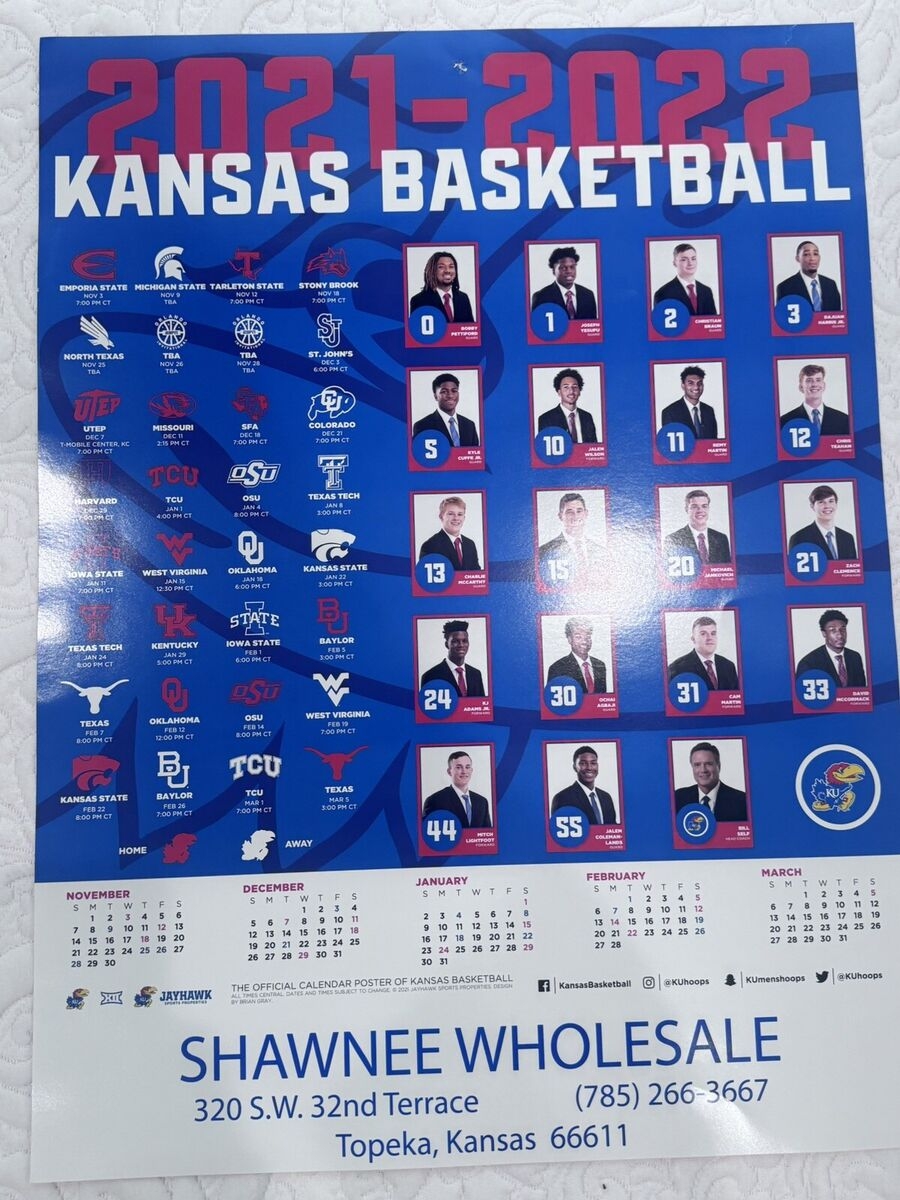 2021 2022 Kansas Jayhawks KU Basketball Poster Schedule Team Photos