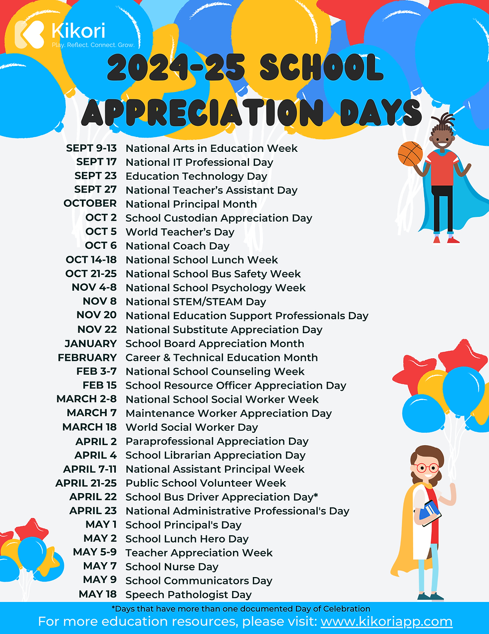 2024 25 US Teacher Appreciation Week Calendar