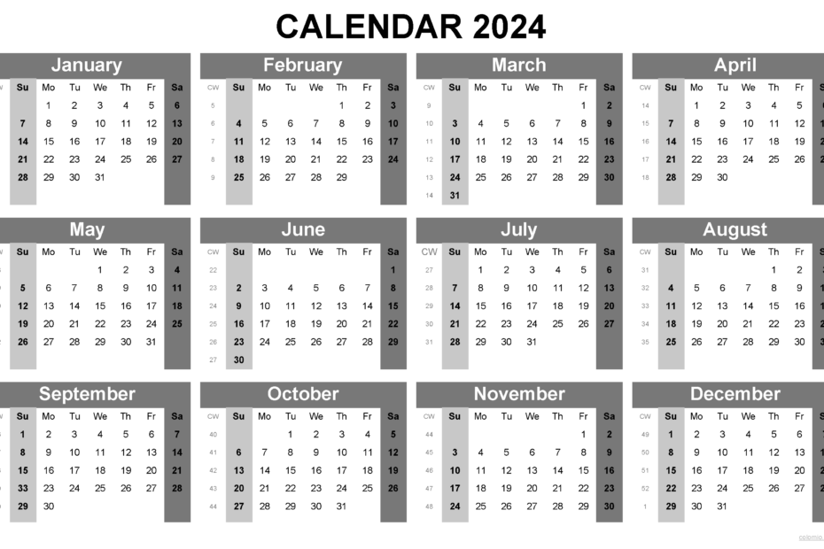 2024 Calendar Printable PDF Excel And Image File Free Download Easy To Print Annual Calendars