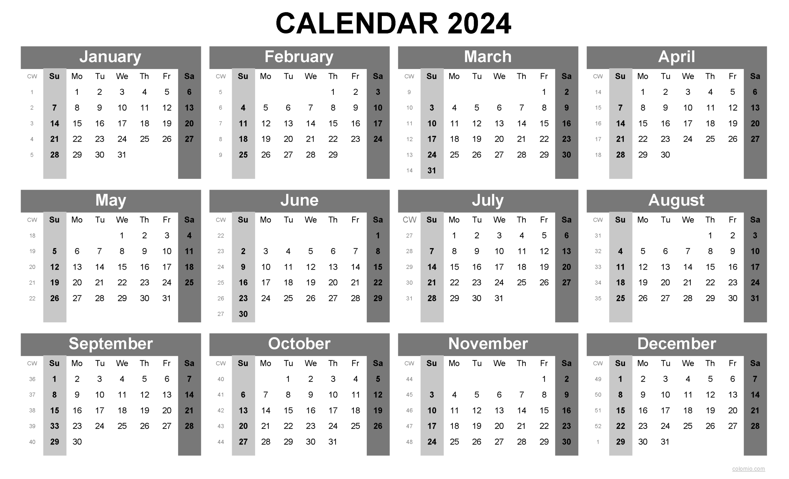 2024 Calendar Printable PDF Excel And Image File Free Download Easy To Print Annual Calendars
