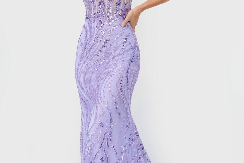 23250 Lilac Tie Back Embellished Prom Dress Jovani