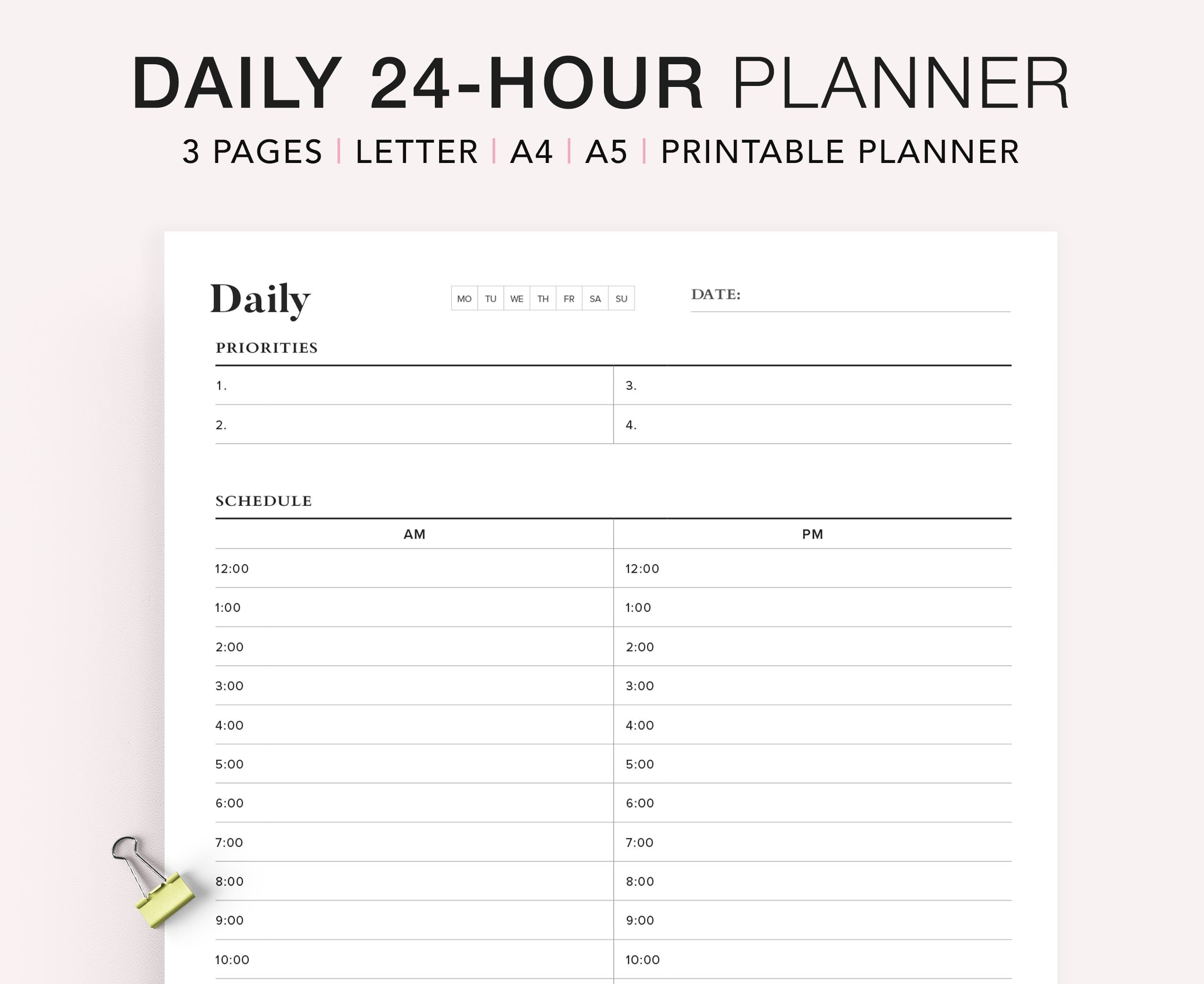daily hourly planner printable