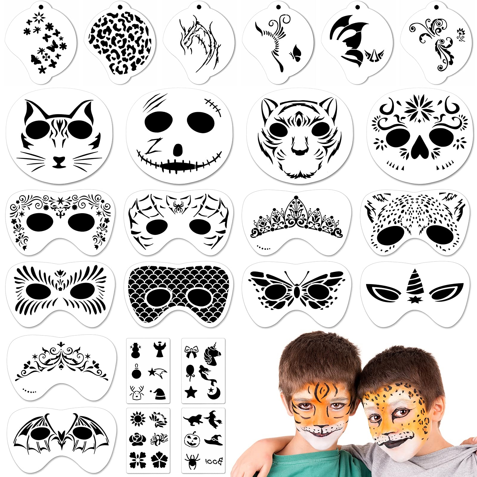 24 Pieces Face Paint Stencils Set Halloween Facial Painting Stencils Makeup Painting Templates Plastic Temporary Body Painting Stencils DIY Art 