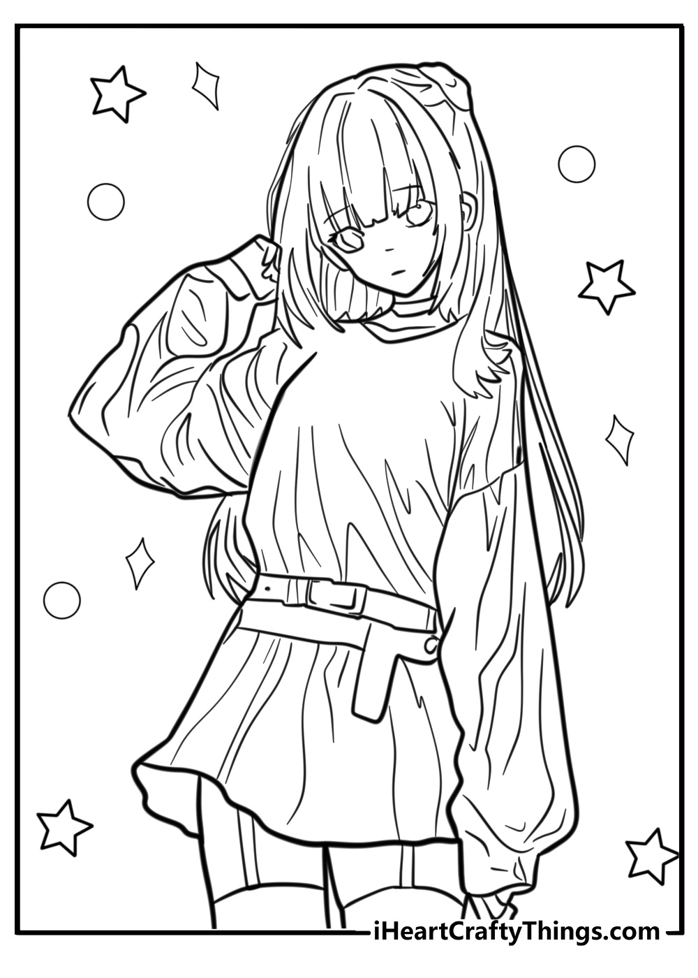 long hair anime girl coloring pages