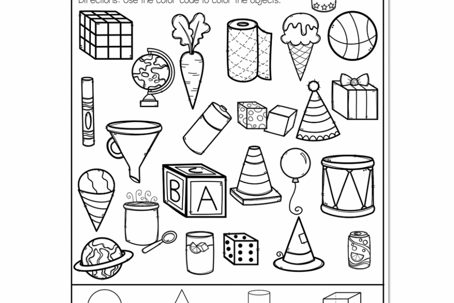 2nd Grade Math Worksheets Geometry 3D Shapes Color By Shape