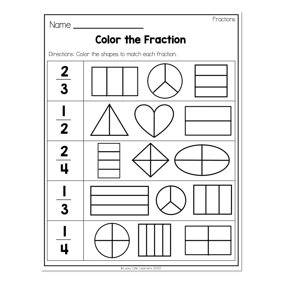 2nd Grade Math Worksheets Geometry Fractions Color The 