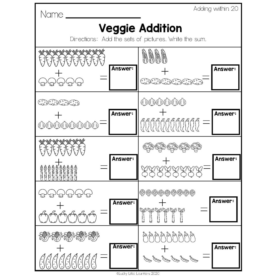 addition to 20 worksheets