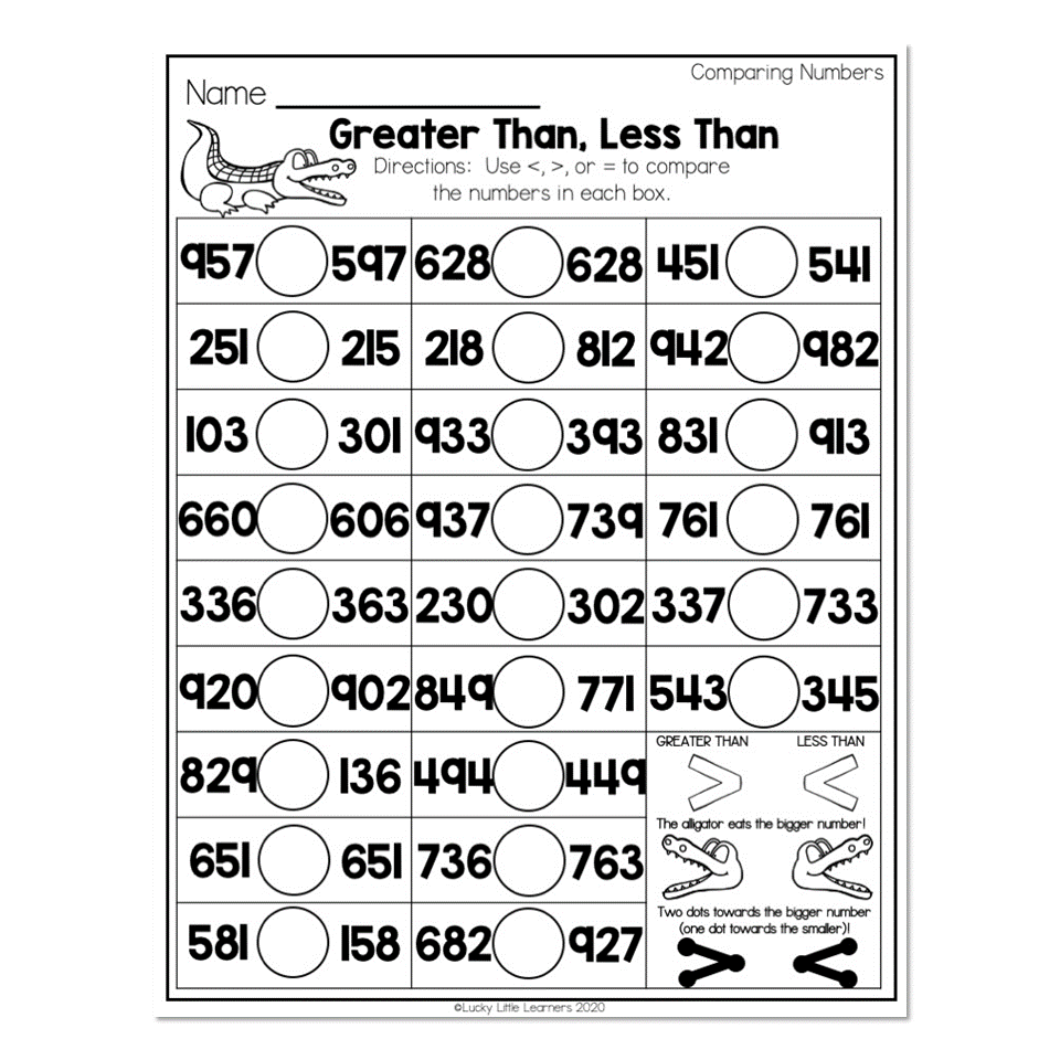 2nd Grade Math Worksheets Place Value Comparing Numbers Greater Than Less Than Lucky Little Learners