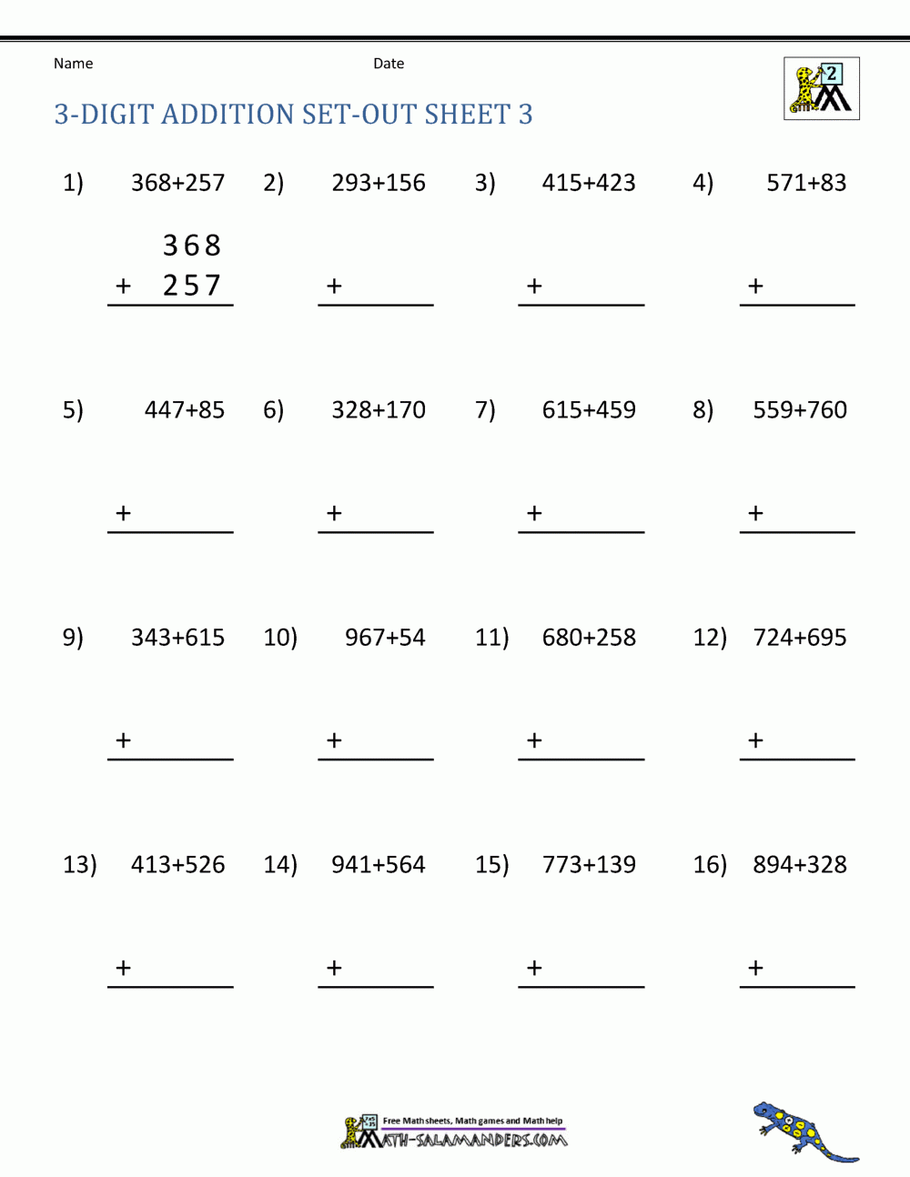 3 digit addition with regrouping worksheets