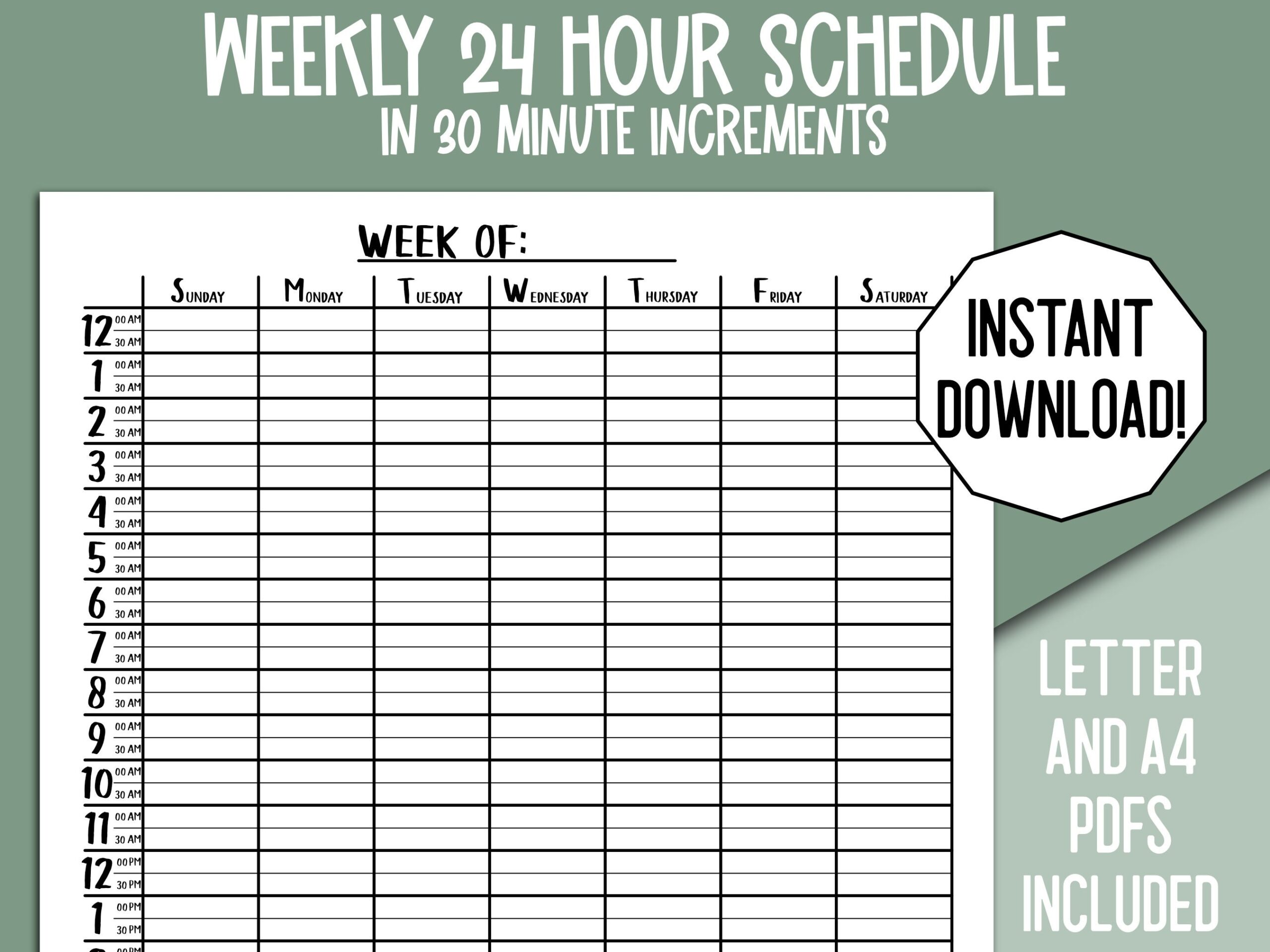 30 Minute Planner Printable 30 Minute Daily Planner Weekly 