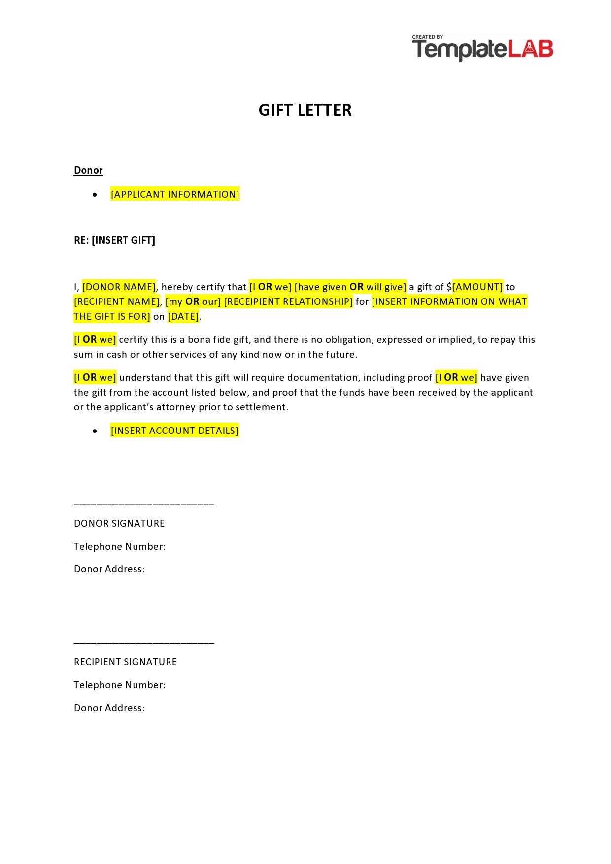 35 Best Gift Letter Templates Word U0026 PDF TemplateLab