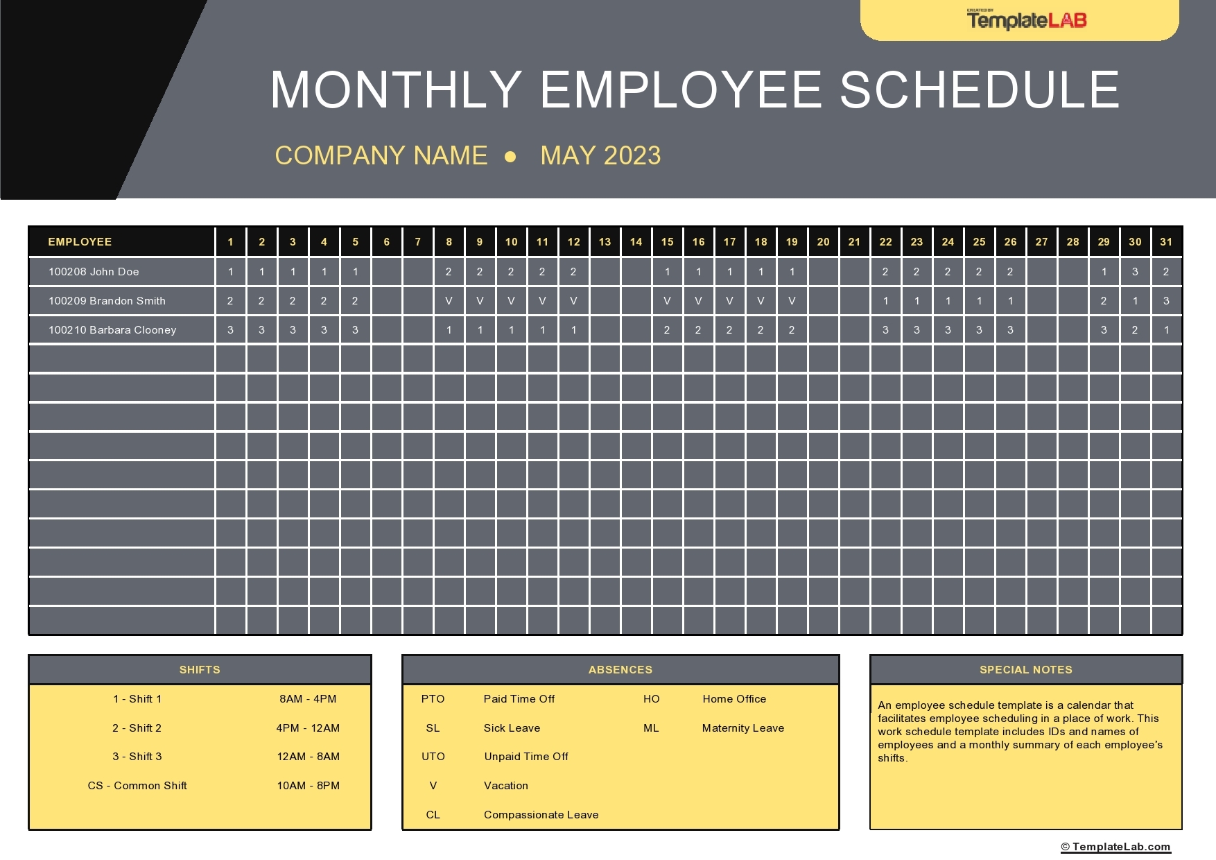 monthly work schedule template word