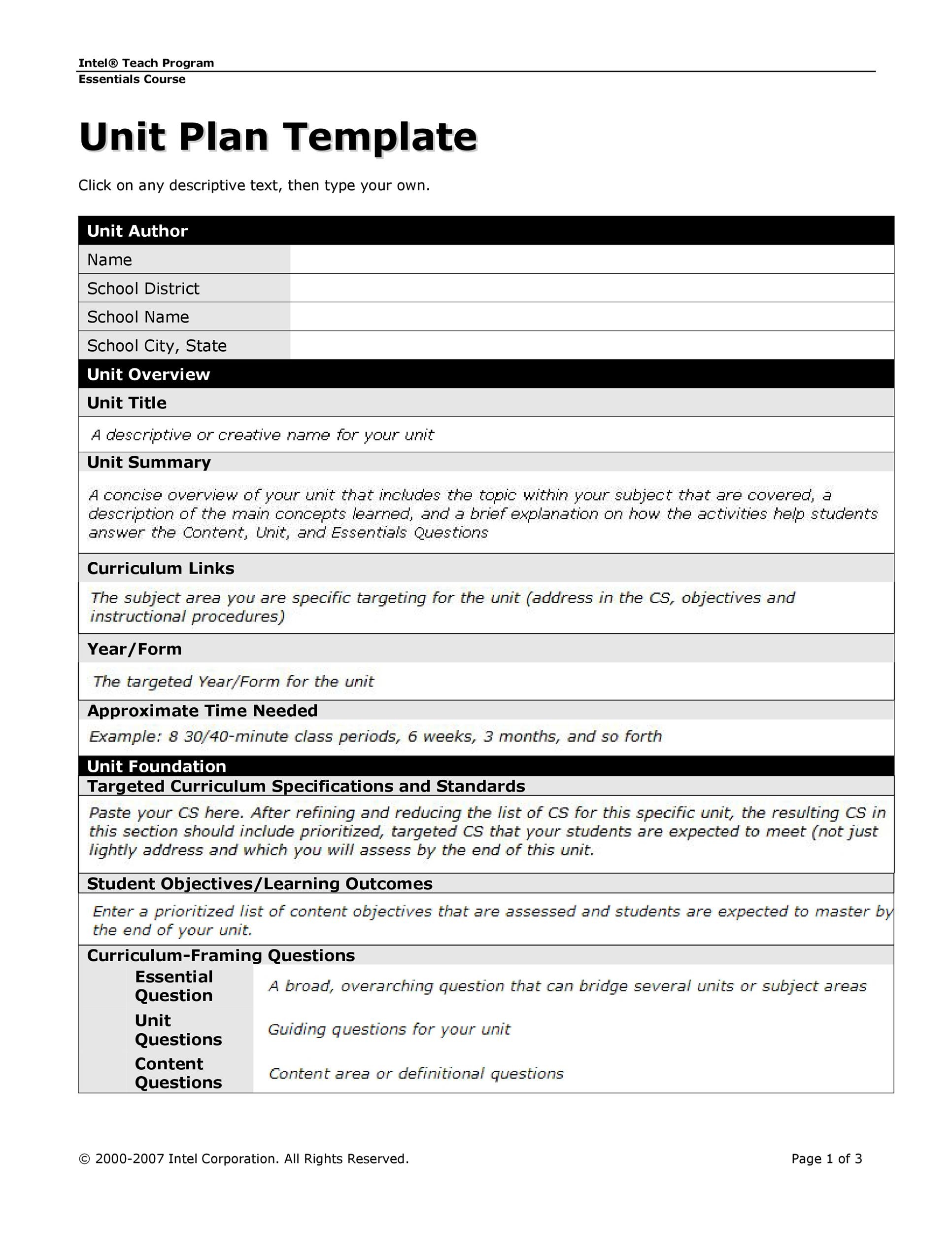 unit plan template for teachers