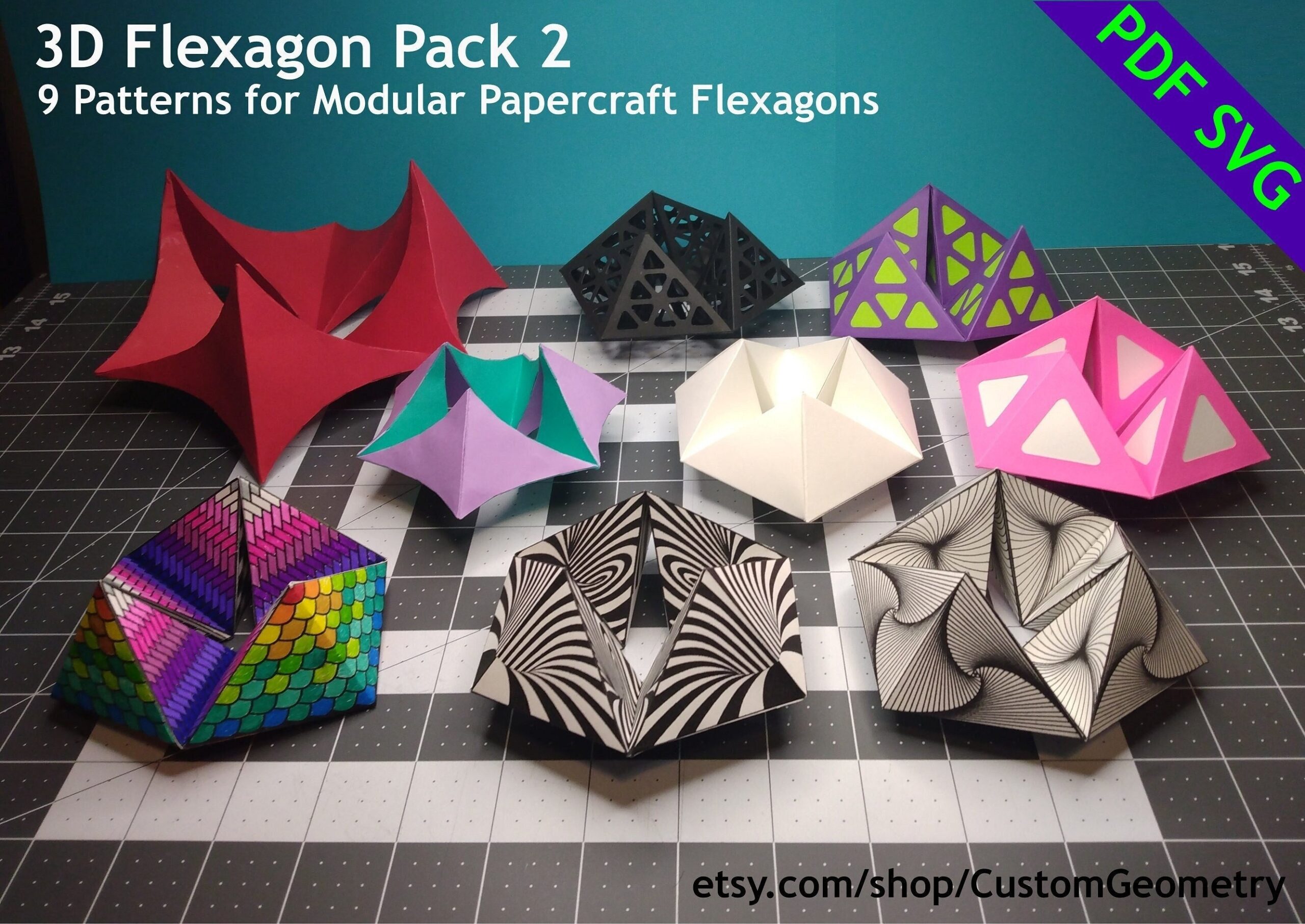 3D Flexagon Pack 2 Infinity Fidget Toys PDF SVG DIY Papercraft Pattern Etsy Hong Kong