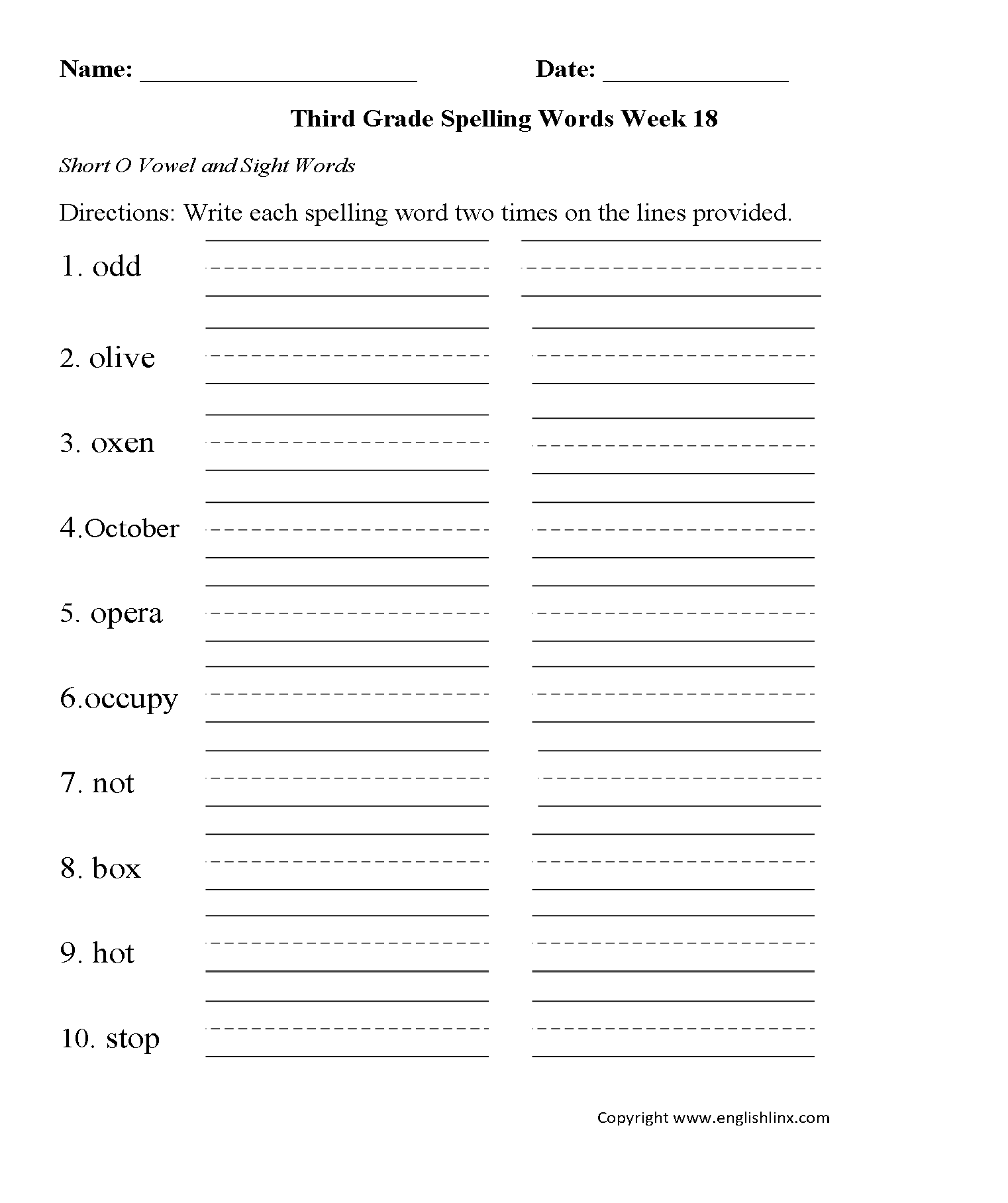 3rd Grade Spelling Words Tree Valley Academy Worksheets Library