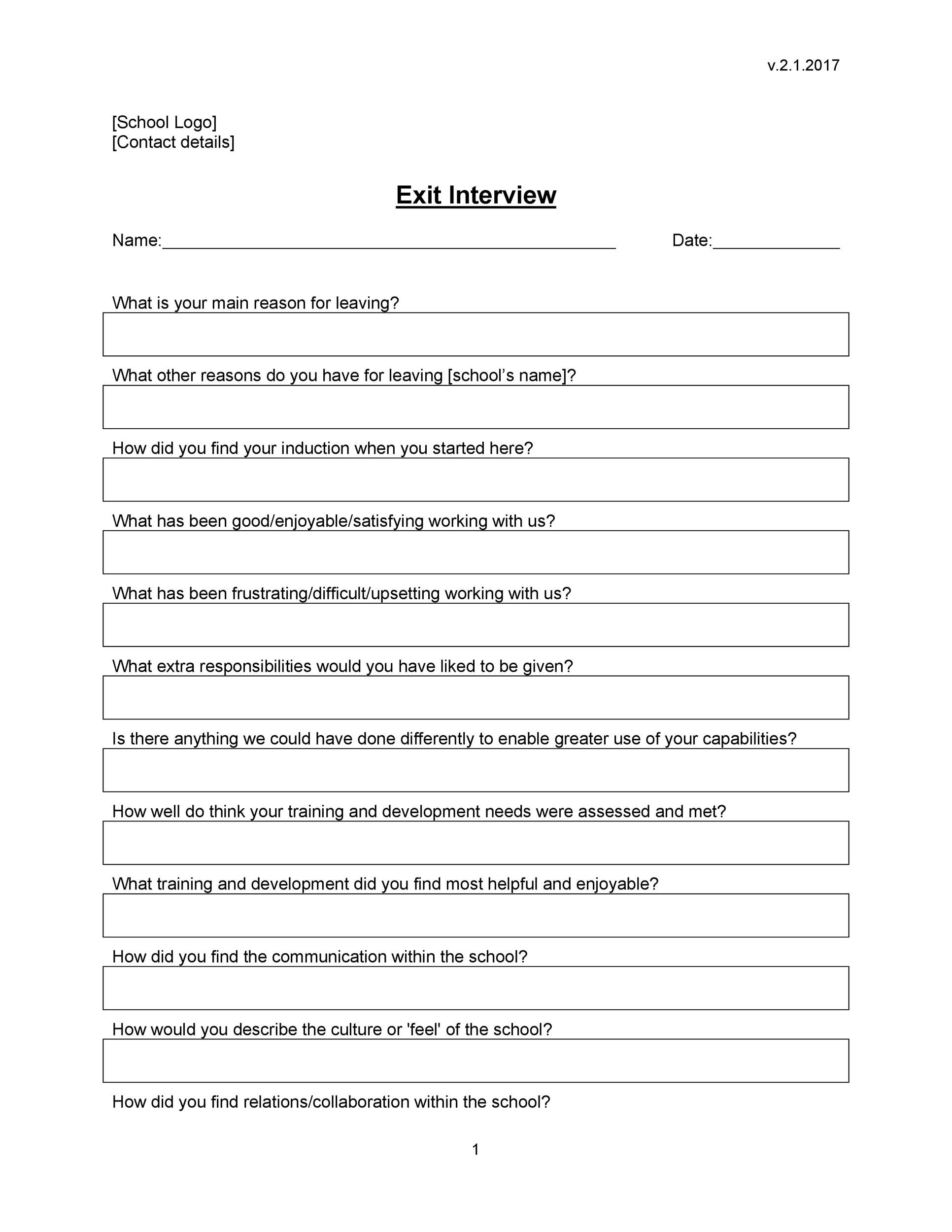 40 Best Exit Interview Templates U0026 Forms TemplateLab