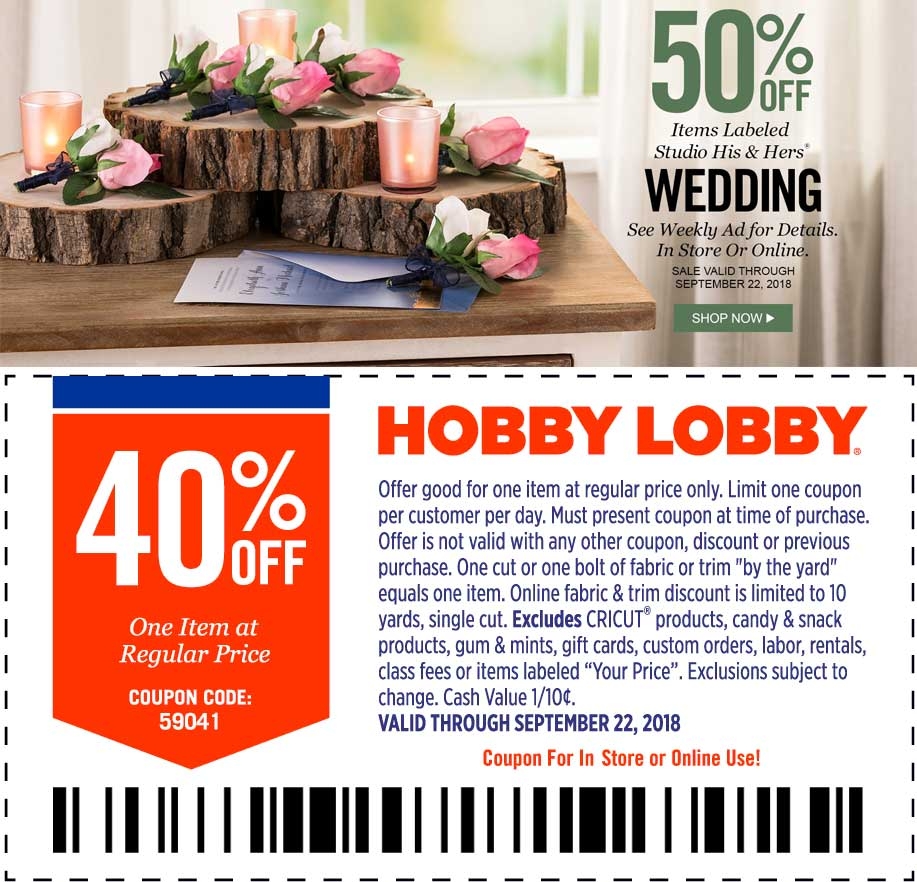 40 Off A Single Item At Hobby Lobby Or Online Via Promo Code 