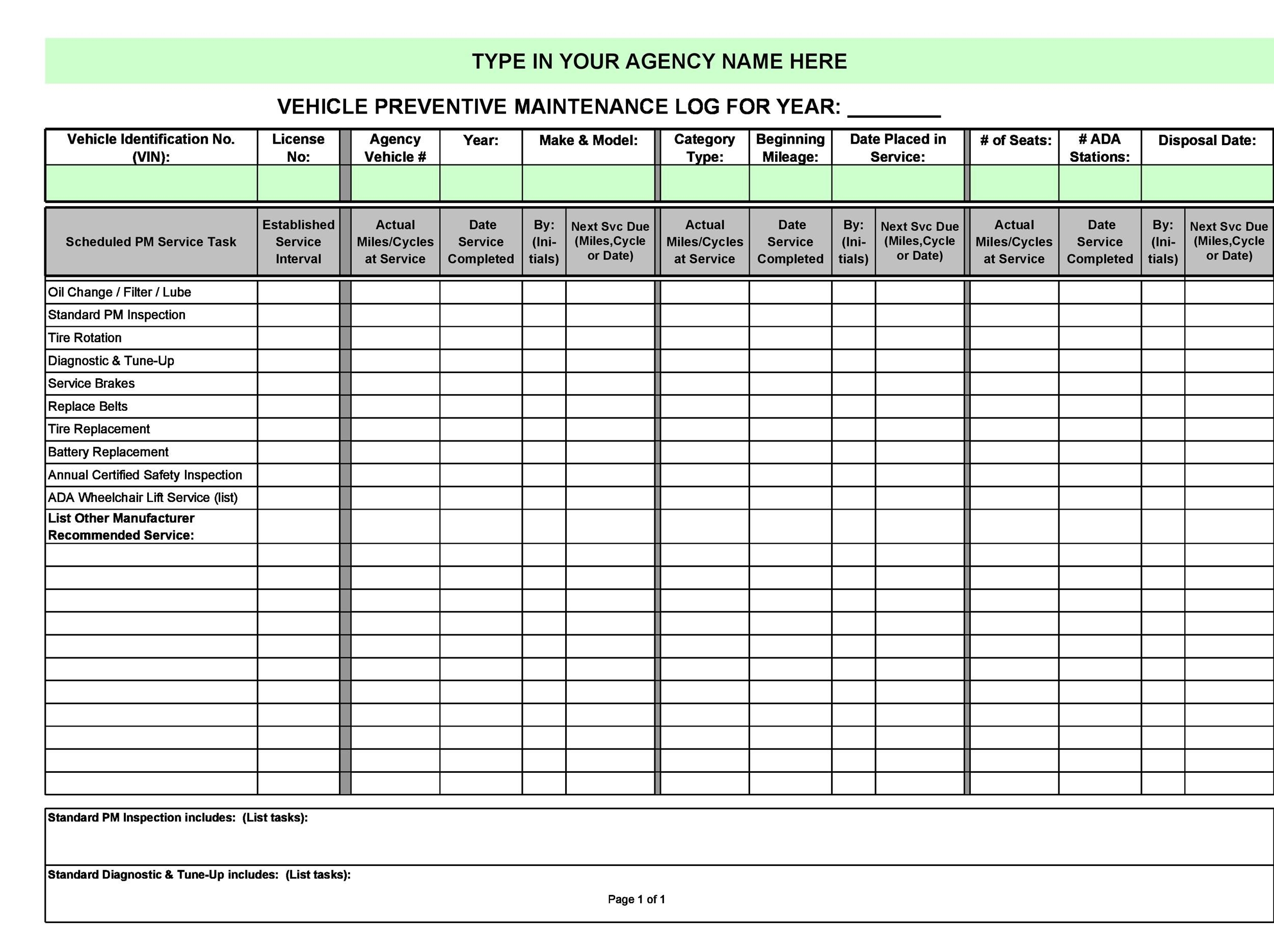 commercial truck maintenance schedule template