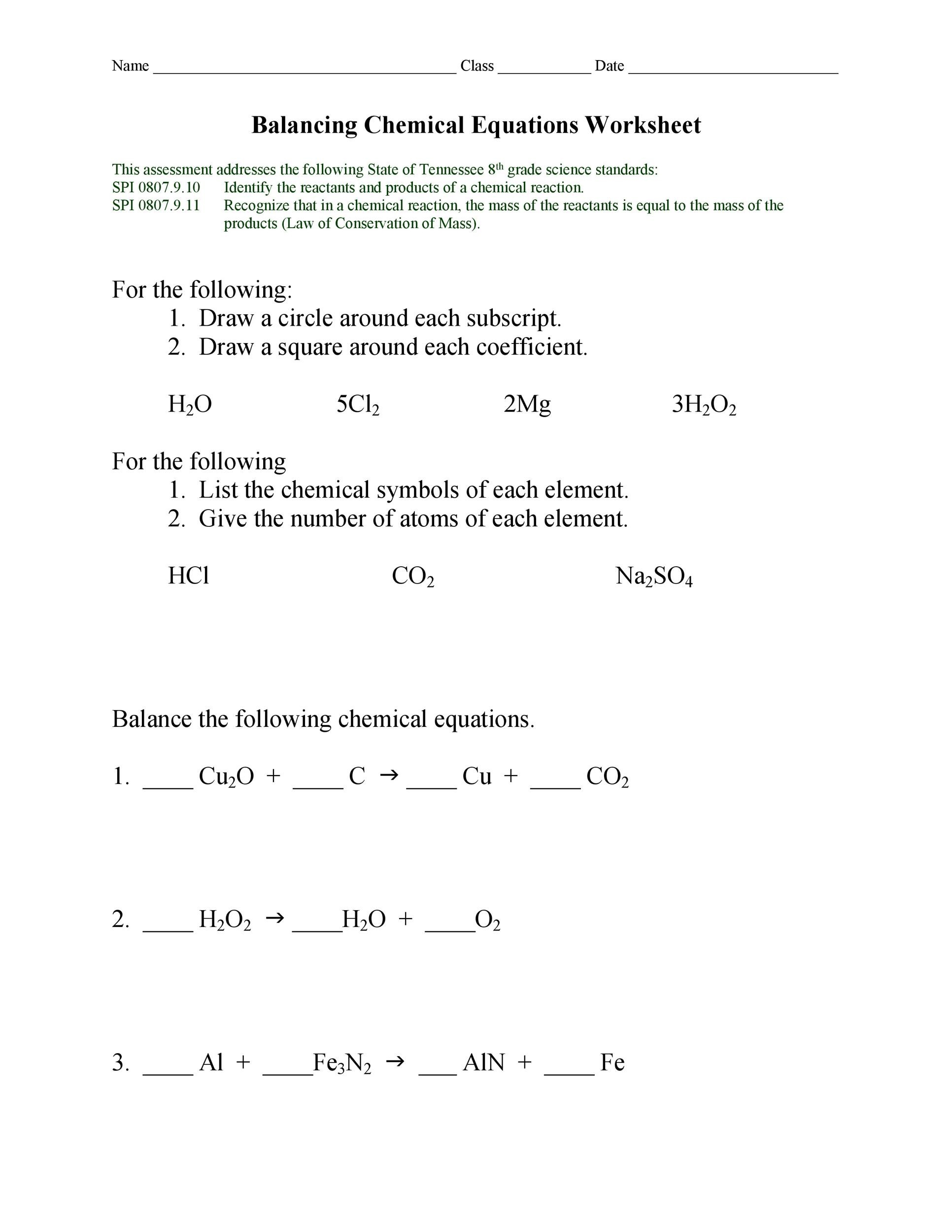 chemistry balancing equations worksheet