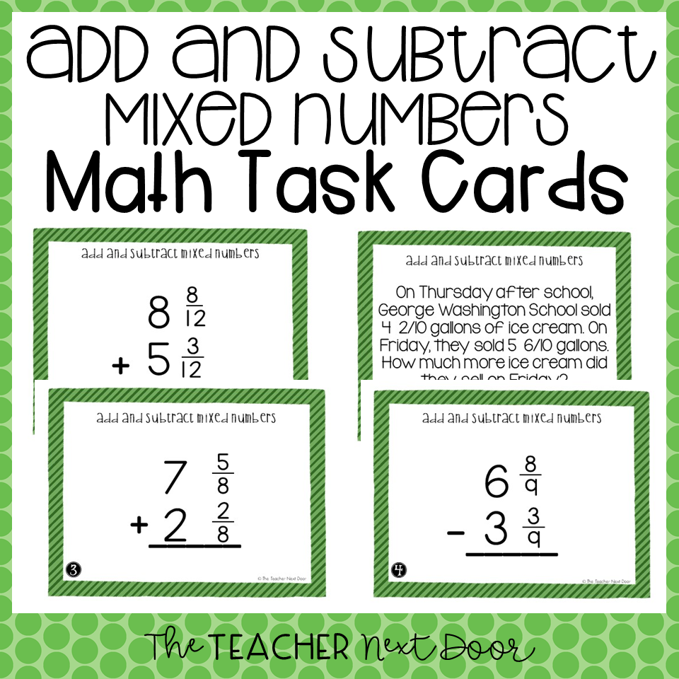 4th Grade Add And Subtract Mixed Numbers Task Cards Mixed 