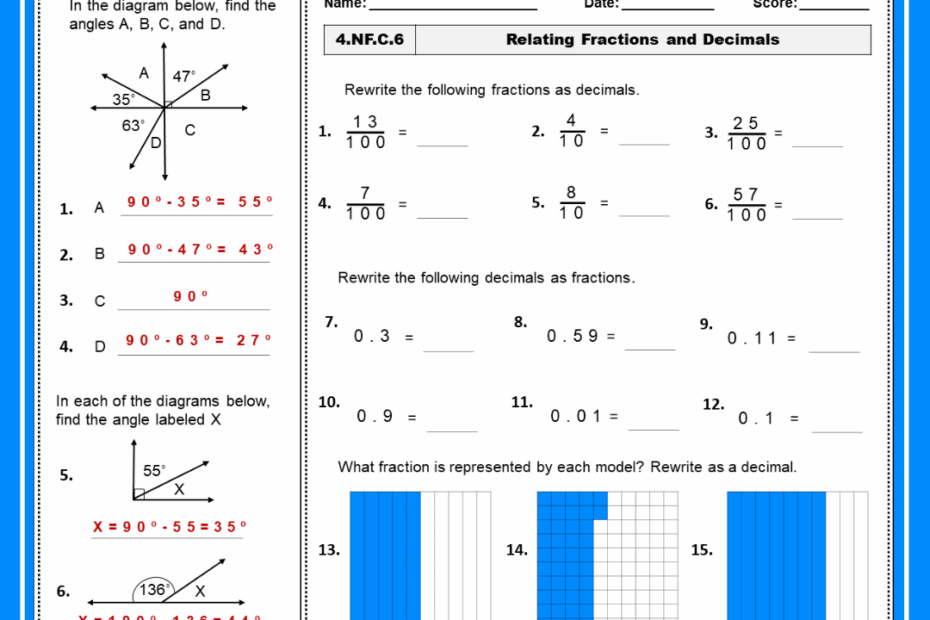 4th Grade Common Core Math Worksheets ExperTuition