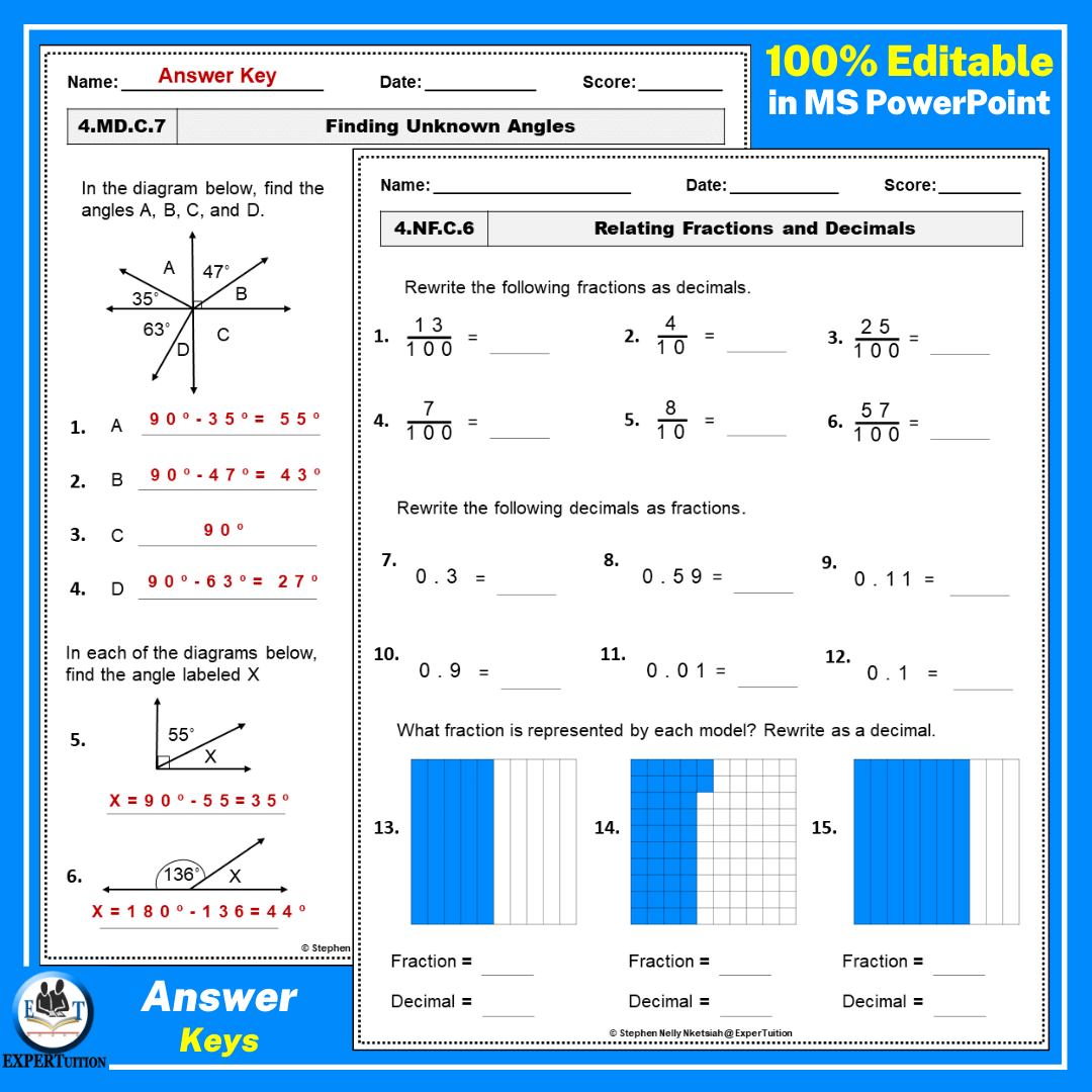 4th Grade Common Core Math Worksheets ExperTuition