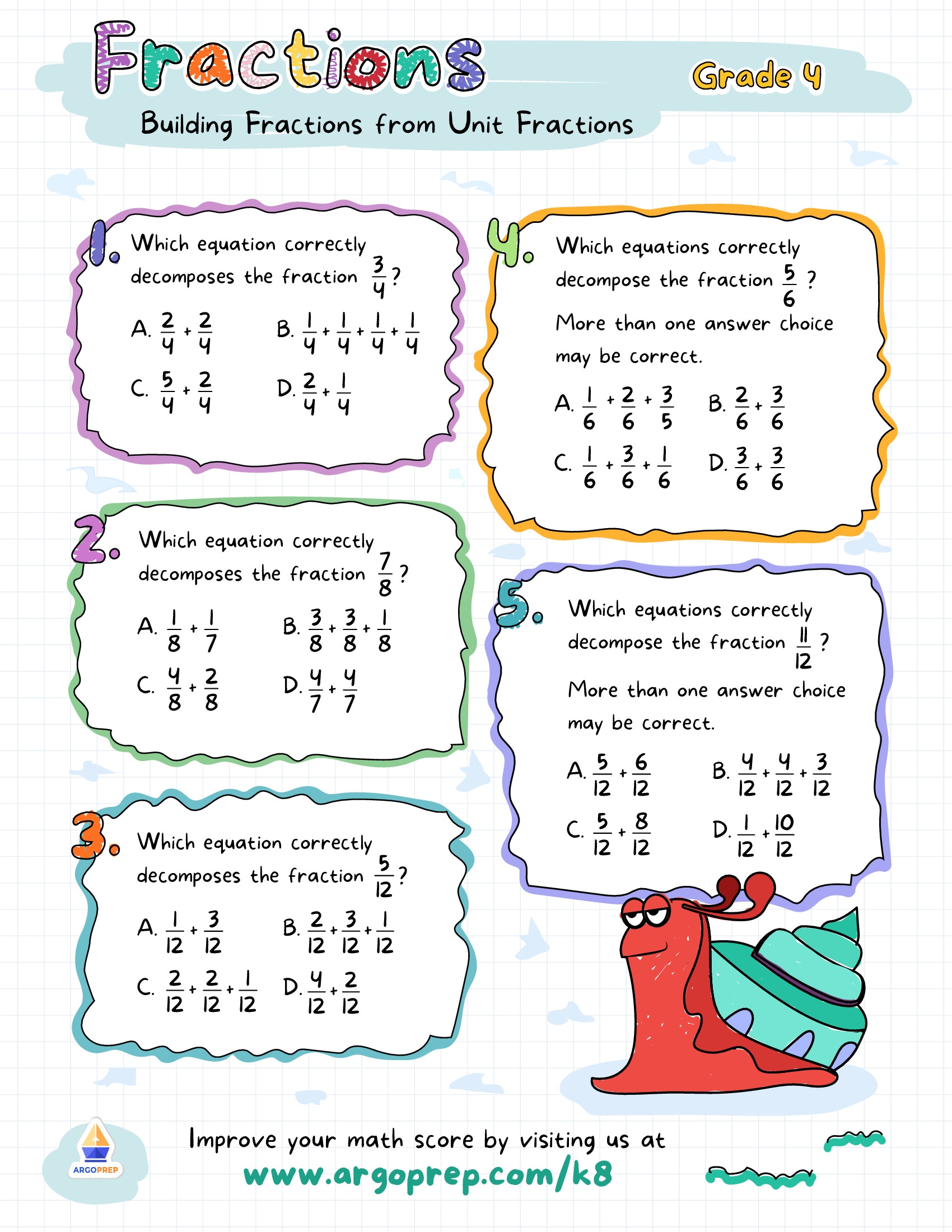 fraction worksheets for 4th graders