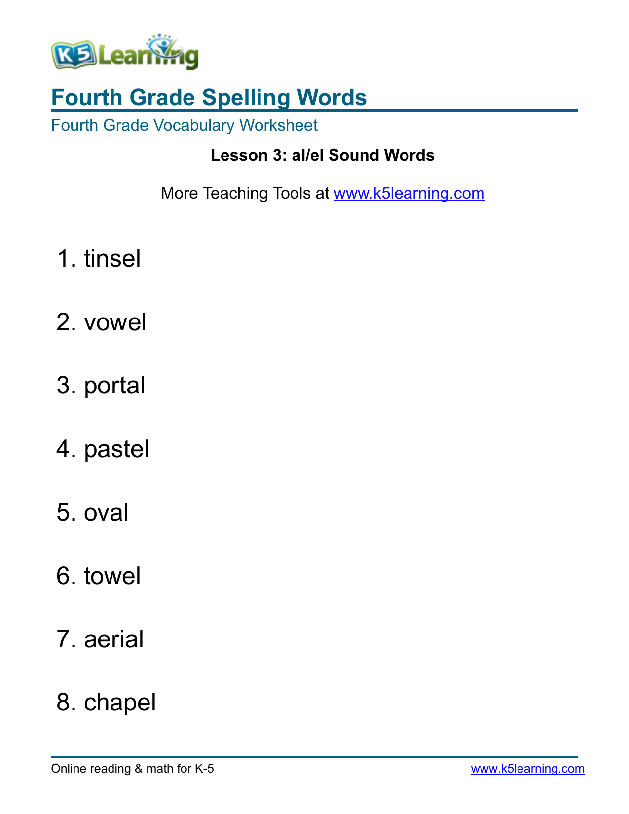 4th grade vocabulary worksheets