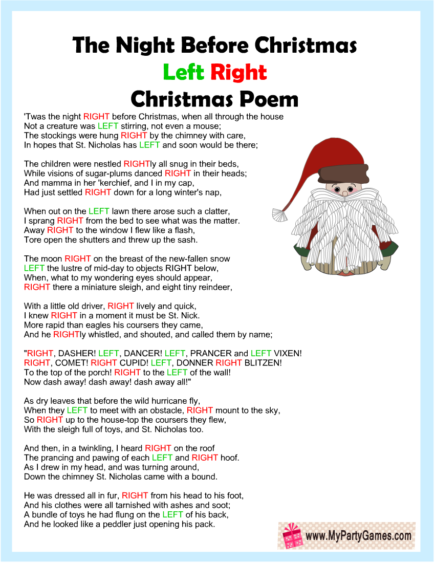 free right left christmas game printable
