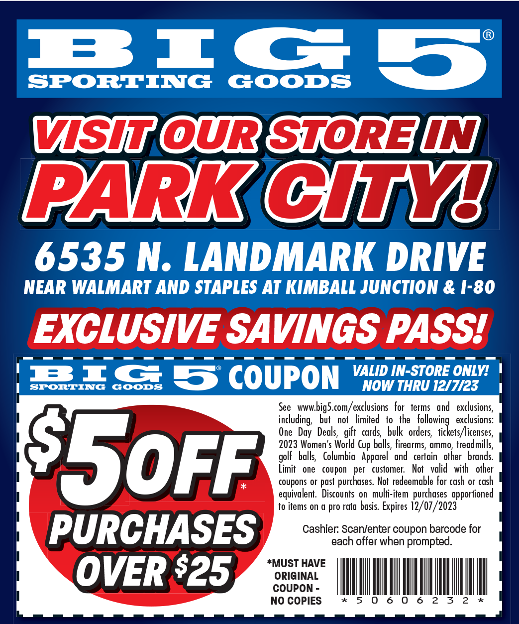  5 Off Purchases Over 25 Big 5 Sporting Goods Park City Guide Coupon Book