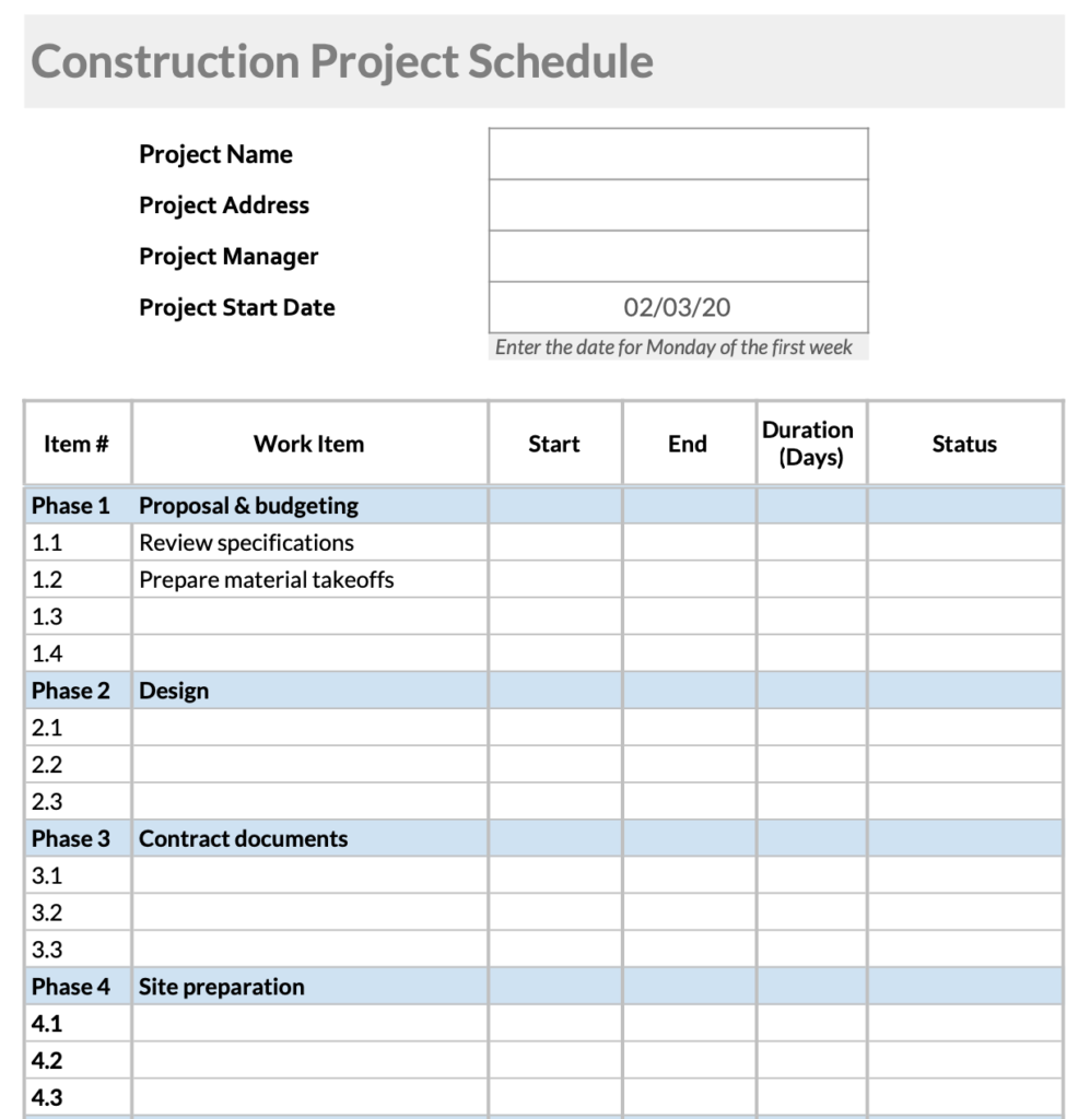 5 Steps To Make A Construction Schedule Free Schedule Templates