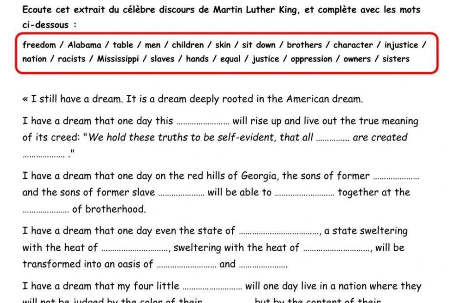 50 I Have A Dream Worksheet I Have A Dream Martin Luther King Worksheets Library