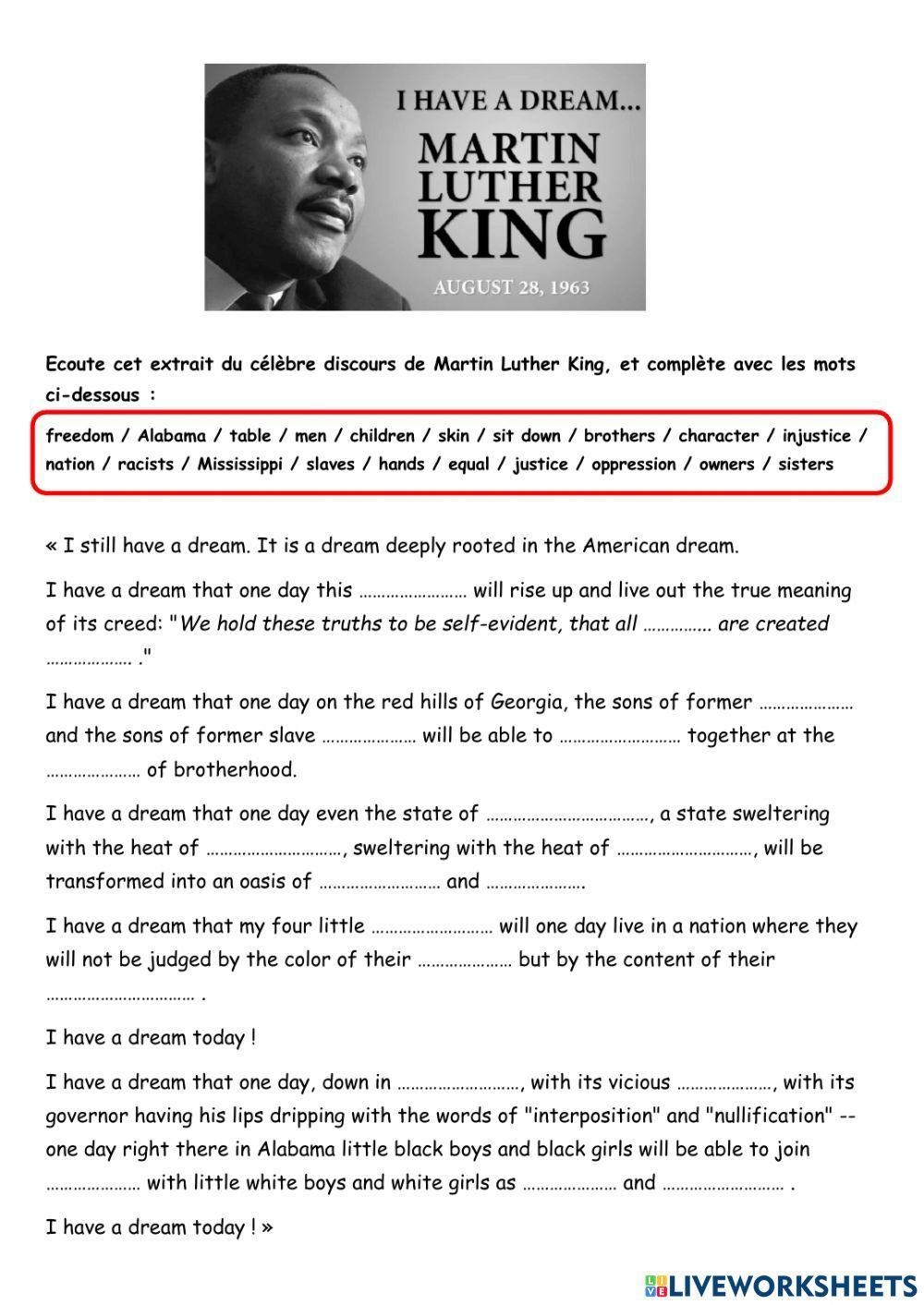 50 I Have A Dream Worksheet I Have A Dream Martin Luther King Worksheets Library