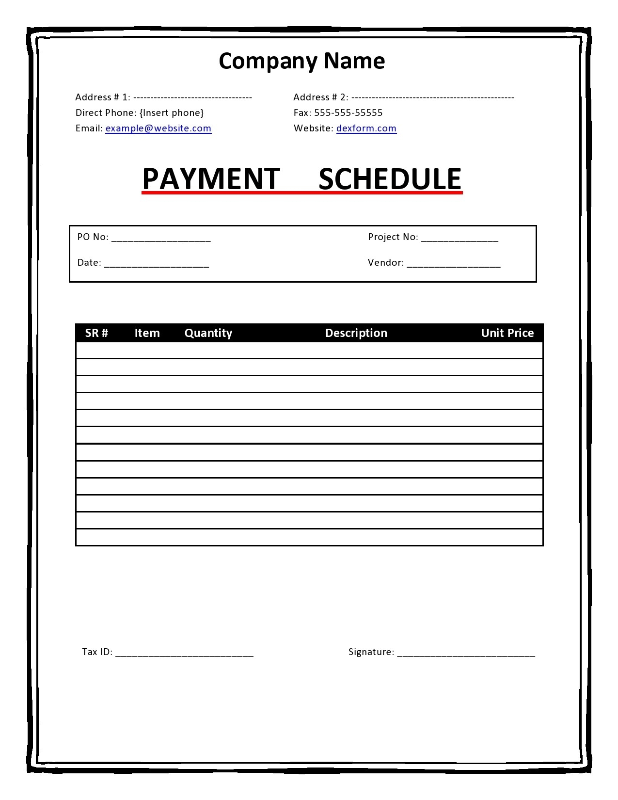 contractor payment schedule template