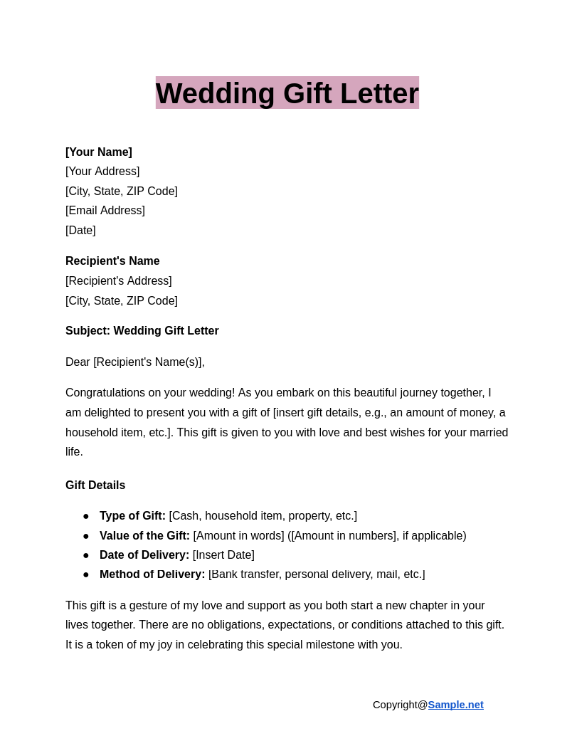 printable family member gift letter template