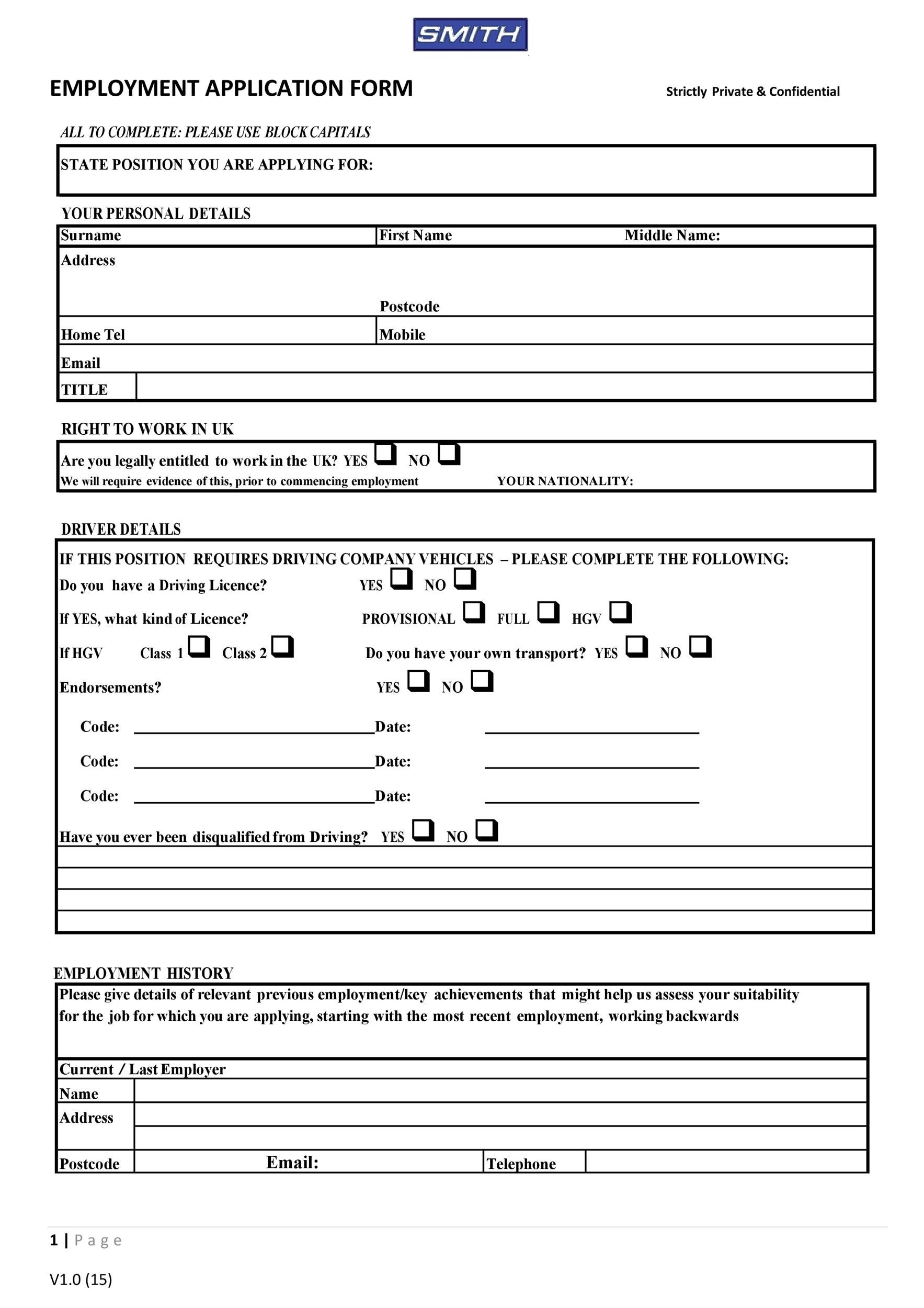 free printable job application form pdf